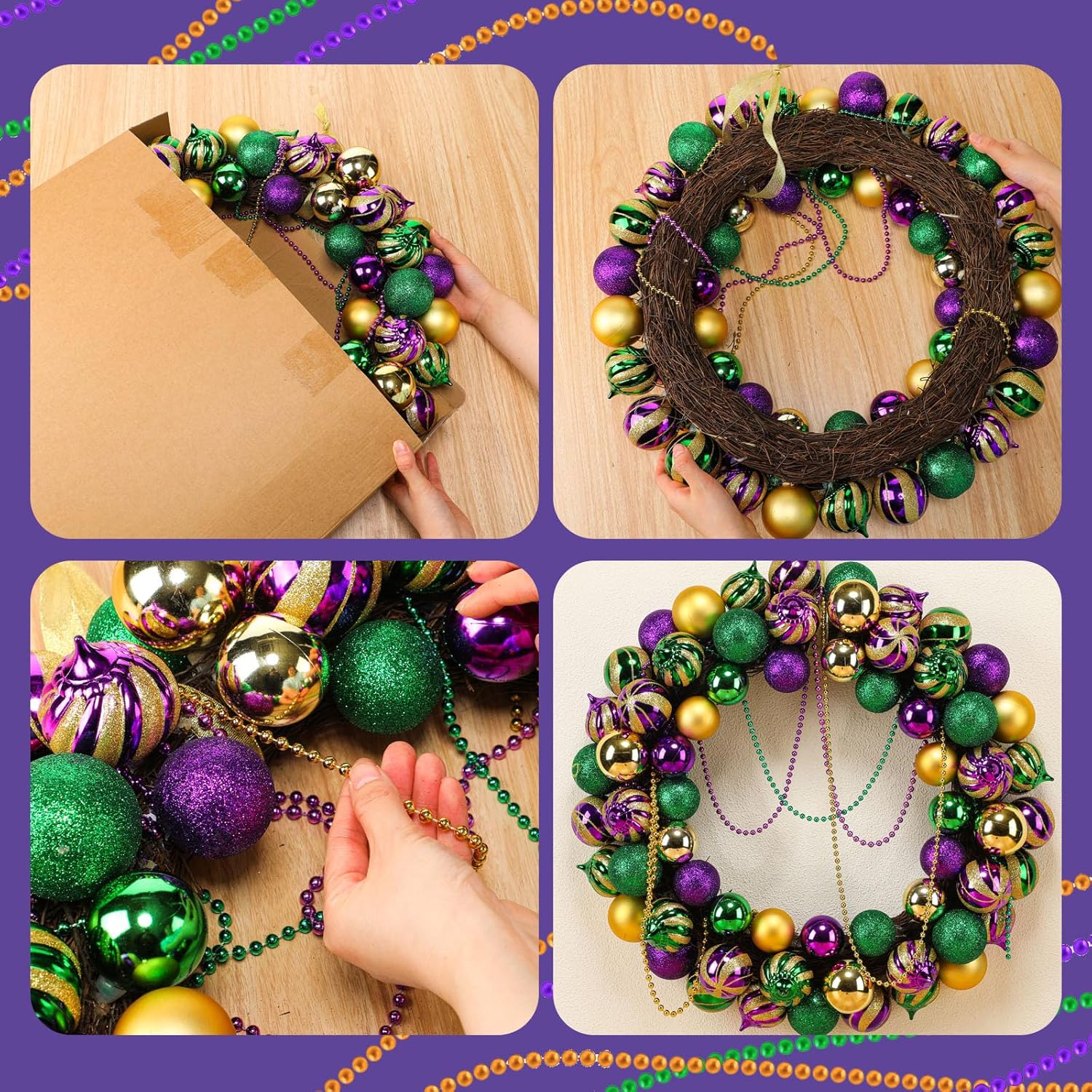 Riceshoot 24 Inch Mardi Gras Door Wreath Large Mardi Gras Wreath for Front Door Green Purple Gold Party Decorations for Outdoor Holiday Party Favors