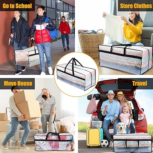 Miniatura 5 de Fixwal Paquete de 4 bolsas de mudanza, suministros de mudanza, bolsas de almacenamiento grandes de gran tamaño con correas de mochila, asas fuertes,