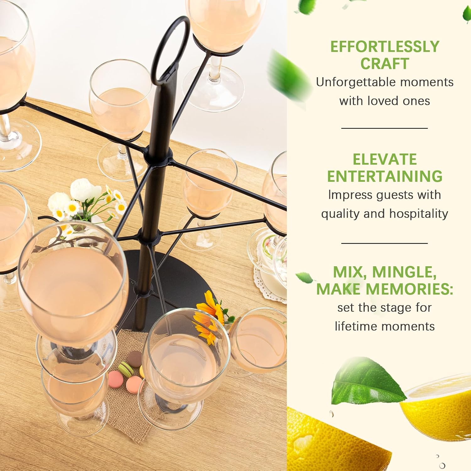 Cocktail Tree Stand, Metal Drink Tower, 3 Tier - 12 Holders For Champagne, Martini, Margarita Cups - Black