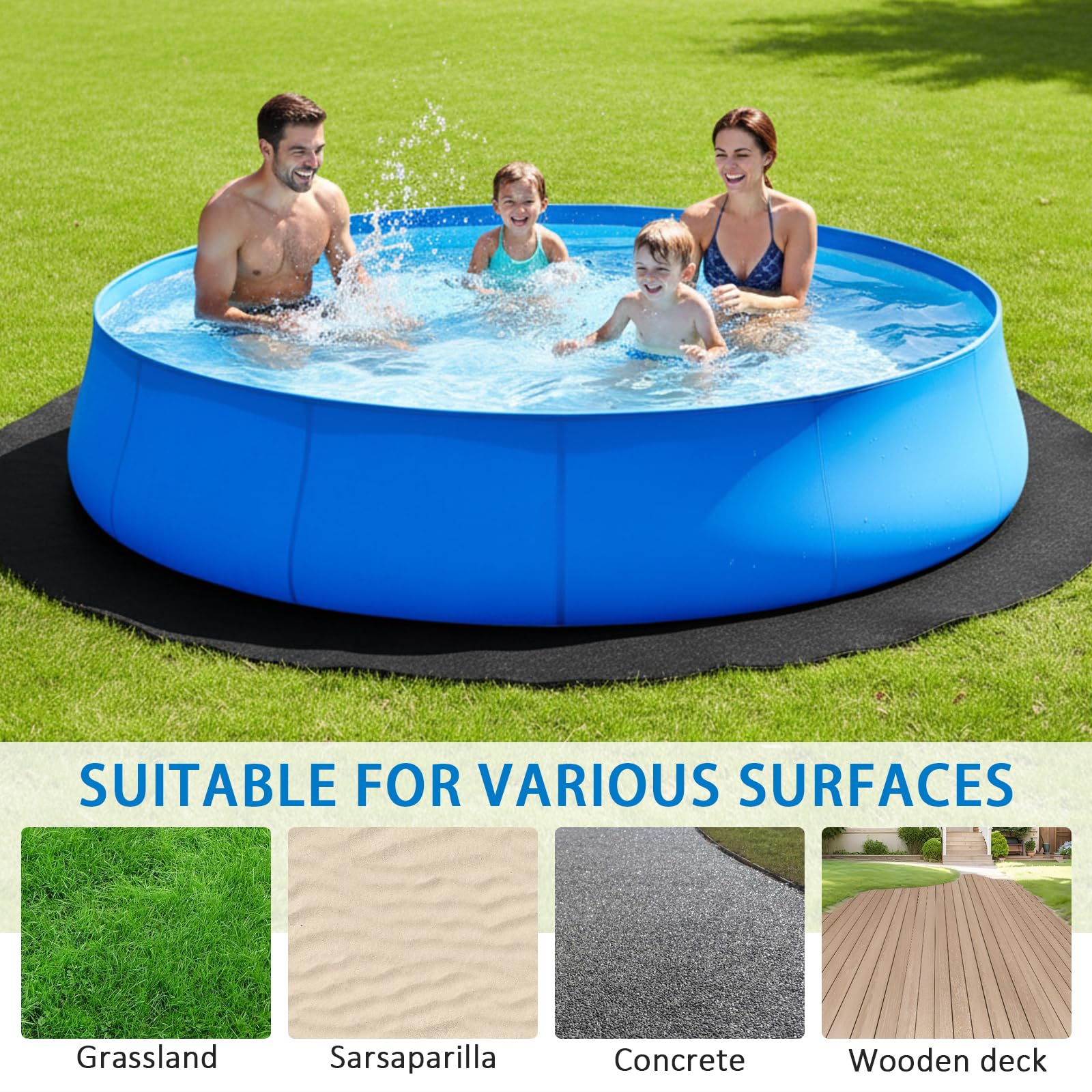 Poolunterlage Rund 460cm, Outdoor 200g/m², Rutschfeste Bodenschutzmatte für Aufstellpools & Whirlpools