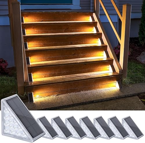Vista 30 de NIORSUN Luces Solares para Escalones Paquete de 6, Luces para Escaleras Exteriores Impermeables IP67 con Encendido/Apagado Automático - 3000K Blanco