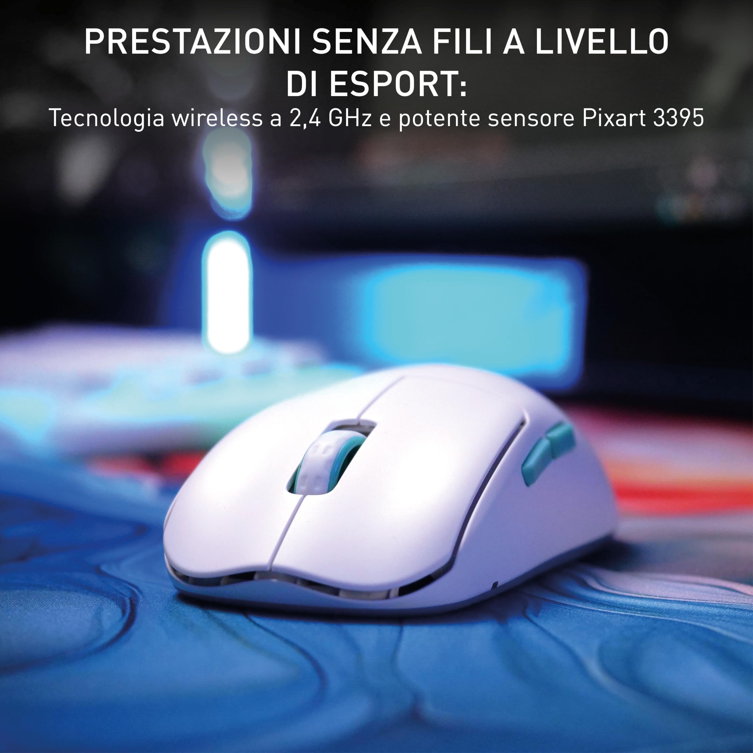 CHERRY XTRFY M68 Wireless, Mouse Gaming Senza Fili Ultra-Leggero, 2,4 GHz RF, Ottimizzato per eSport, Forma Simmetrica con Parte Frontale Ultra-Bassa, Bianco