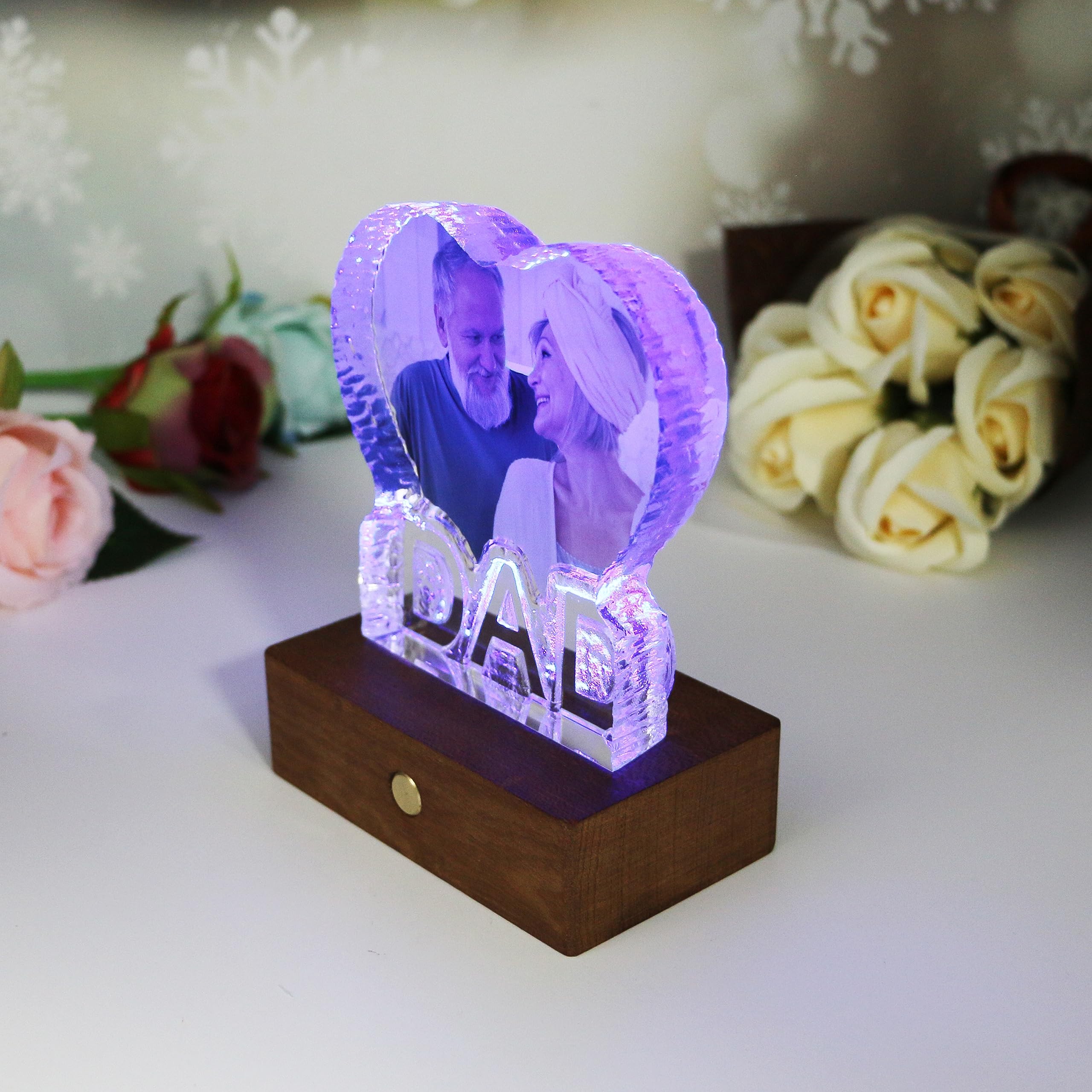 Gifts for Father Personalized Custom Heart-Shaped Crystal Photo Frame, Gift for Dad, Grandfather, Husband, Father, Men for Christmas, Fathers Day, Birthday, Wedding Anniversary