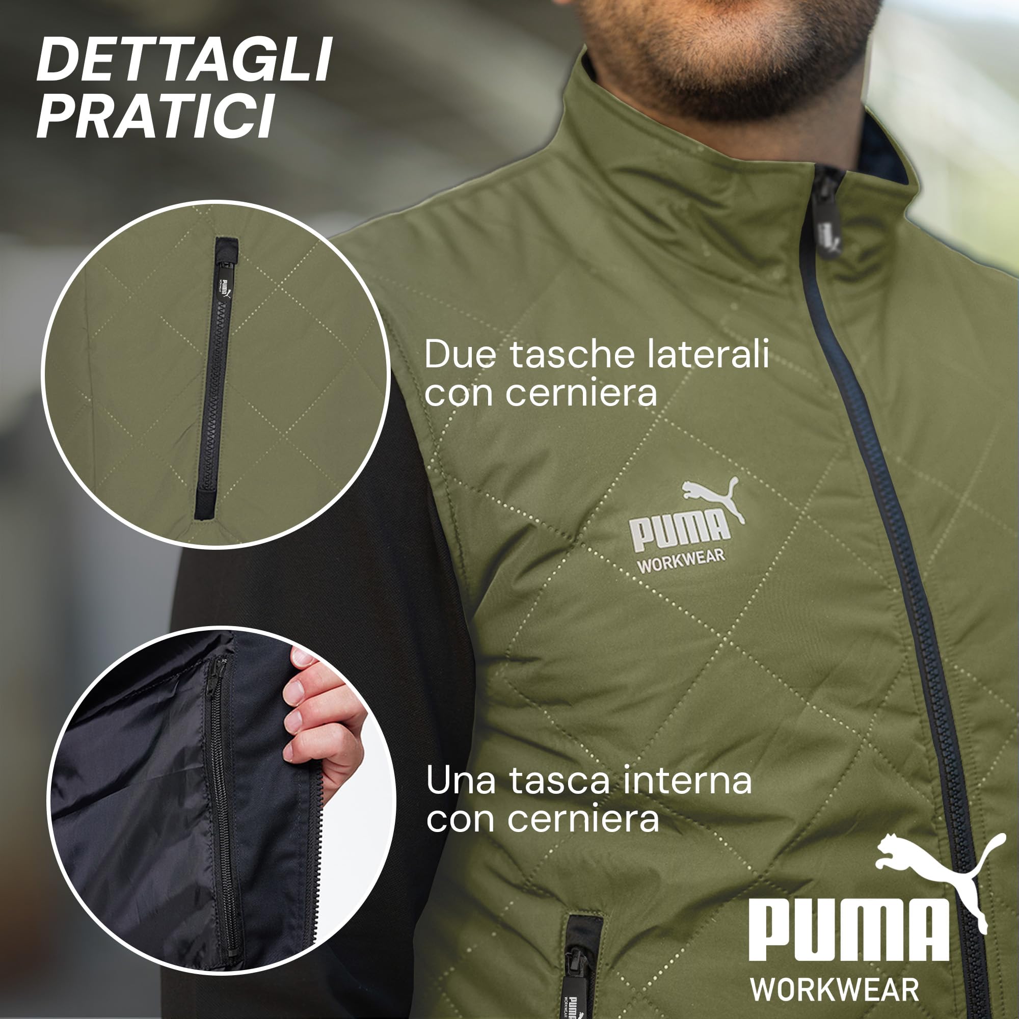PUMA Workwear - Gilet invernale da uomo, con calda imbottitura, impermeabile e antivento, con tasche e fodera in pile, tasca interna, materiale esterno robusto per lavoro e tempo libero