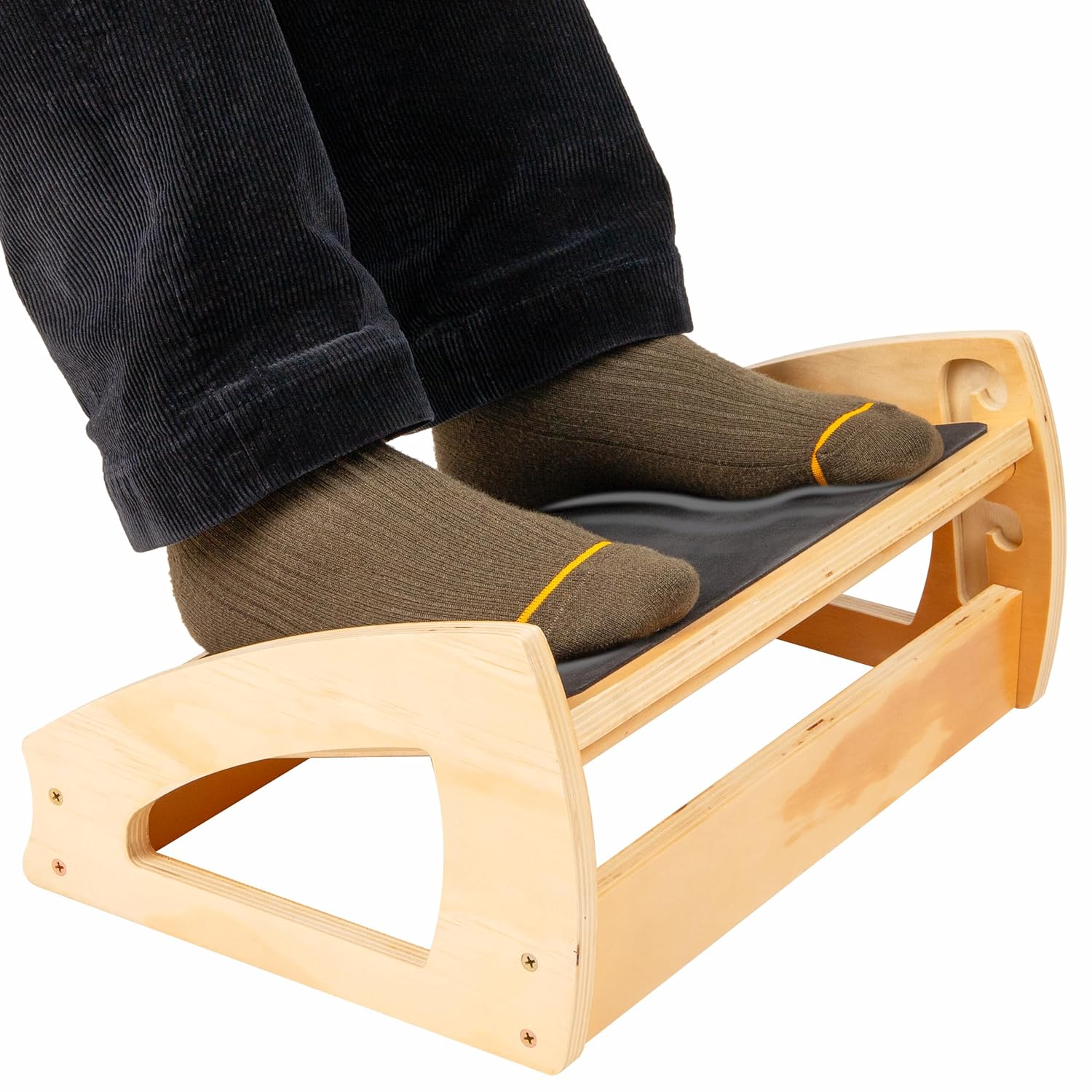 Mind Reader Adjustable Wooden Foot Rest with Anti-Slip Surface, 3 Height Levels, Natural Wood, Brown