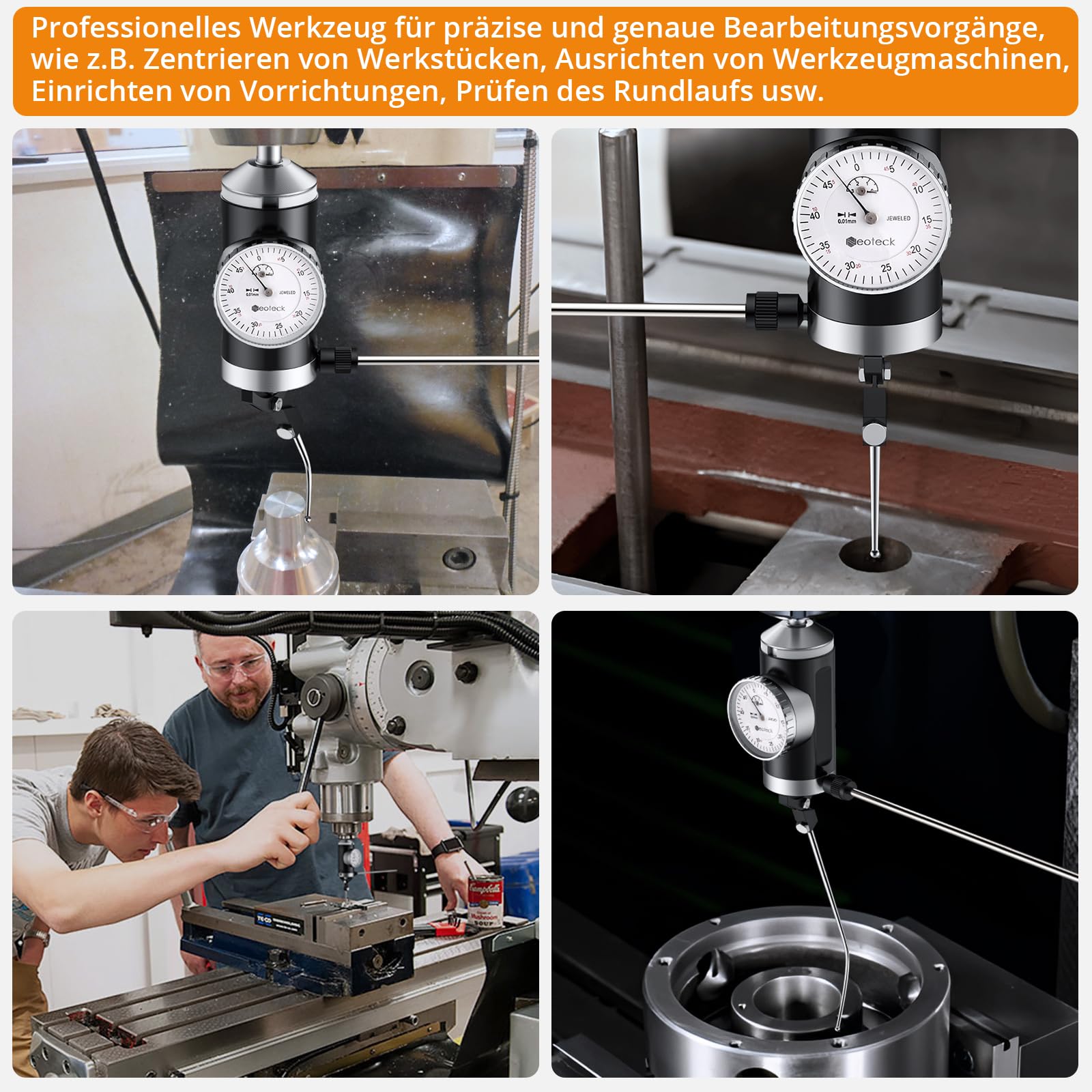 Neoteck Koaxiale Zentriermessuhr 0-3 mm/0,01 mm Messuhr-Set mit Aufbewahrungskoffer Genaue Co-Ax-Anzeige für das Testzifferblatt des Fräsmaschinenzentrums