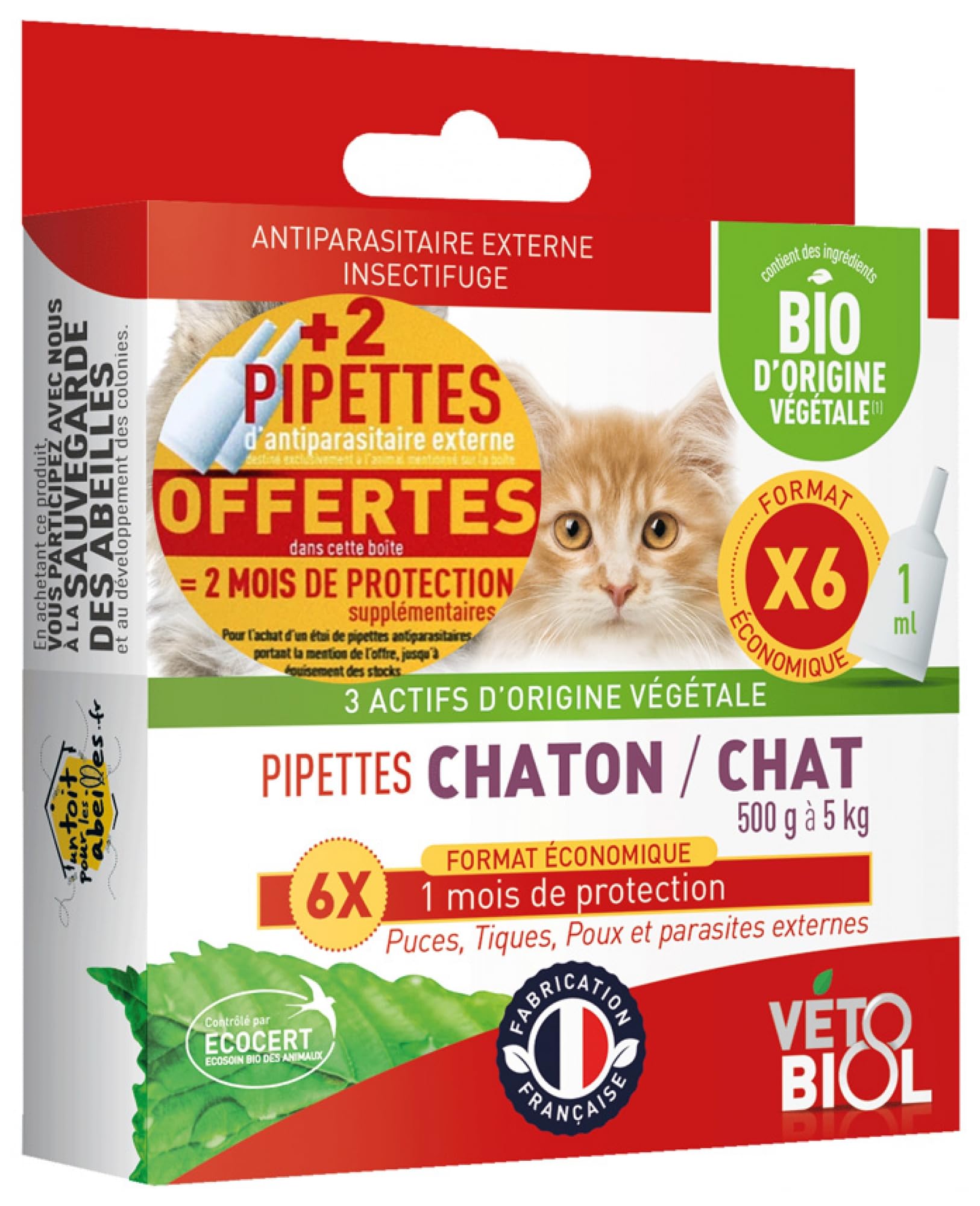 Pipettes Chaton Chat 500 g à 5 kg Bio 6 Pipettes + 2 Pipettes Offertes