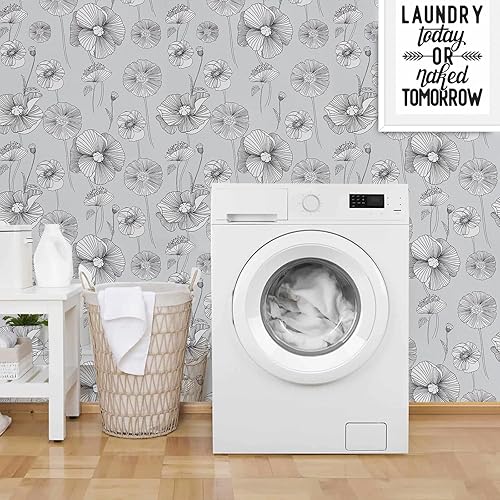 Miniatura 8 de WENMER Papel tapiz floral de 17.3 x 394 pulgadas, papel tapiz floral gris para despegar y pegar, papel tapiz vintage de amapola de maíz, papel de