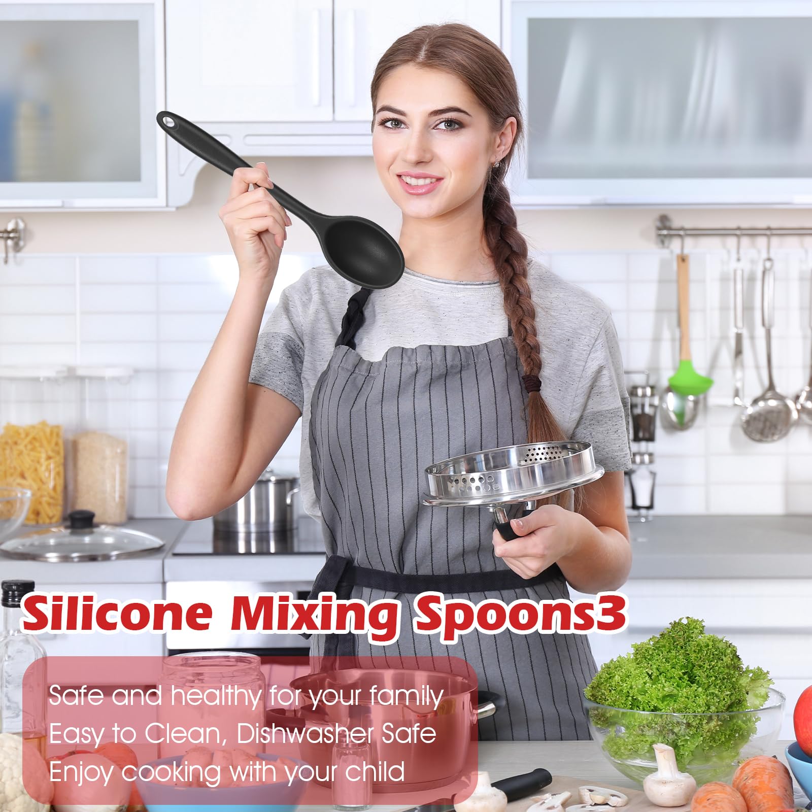 Juego de 2 espátulas de silicona para mezclar, resistentes al calor, antiadherentes, utensilios de cocina para cocinar, hornear, untar y mezclar, negro y rojo