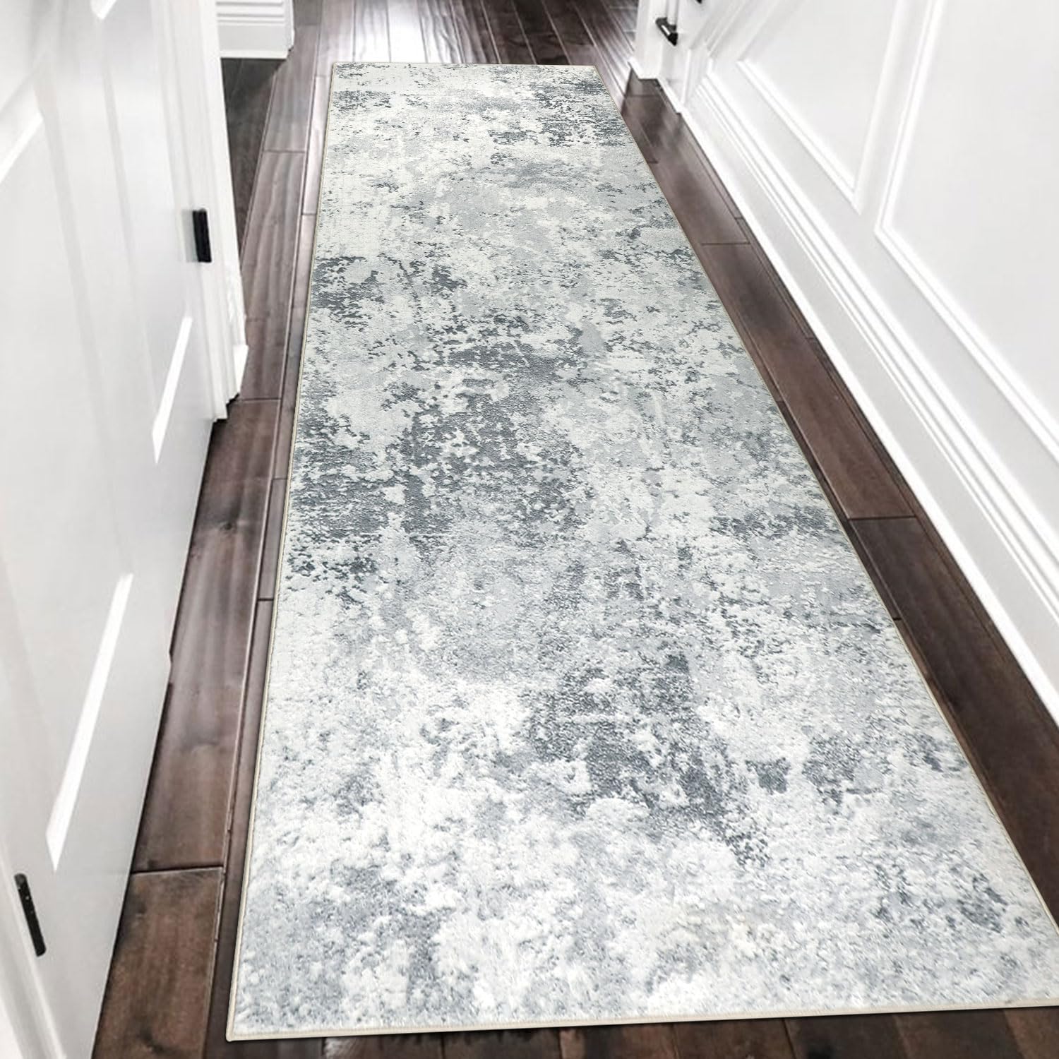 Homcomodar Läufer Teppich Flur 80x250cm rutschfest Modern Teppiche Waschbarer Küche Teppich Läufer Kurzflor Kunstwolle Teppiche Läufer für Schlafzimmer Wohnzimmer(Grau)