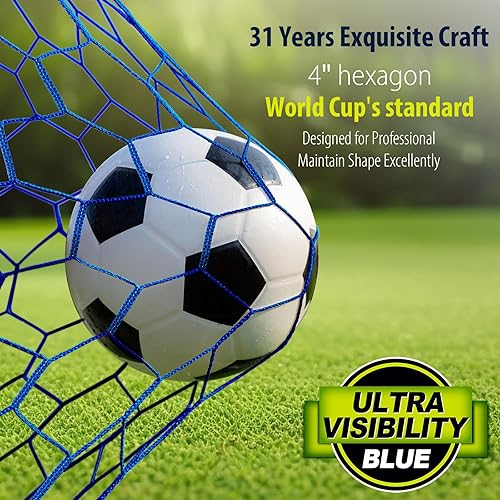 Miniatura 5 de Repuesto de red de portería de fútbol profesional de 24 x 8 pies, 18.5 x 6.5 pies nailon de 0.157 in, 4 pulgadas hexagonal, resistencia a la