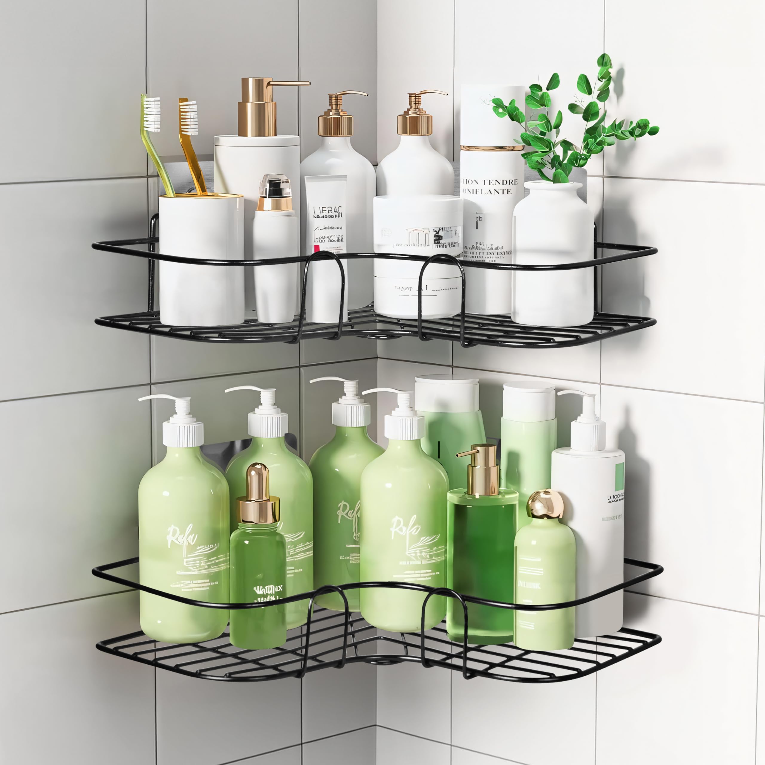 ARONEST Metal Self Adhesive Corner Shelf For Bathroom | Bathroom Shelf Organizer | Adhesive Corner Shelf For Kitchen With Magic Sticker, No Drill Required (Black) - Pack Of 2 (B0D4TXGNHF) Amazon Price History, Amazon Price Tracker