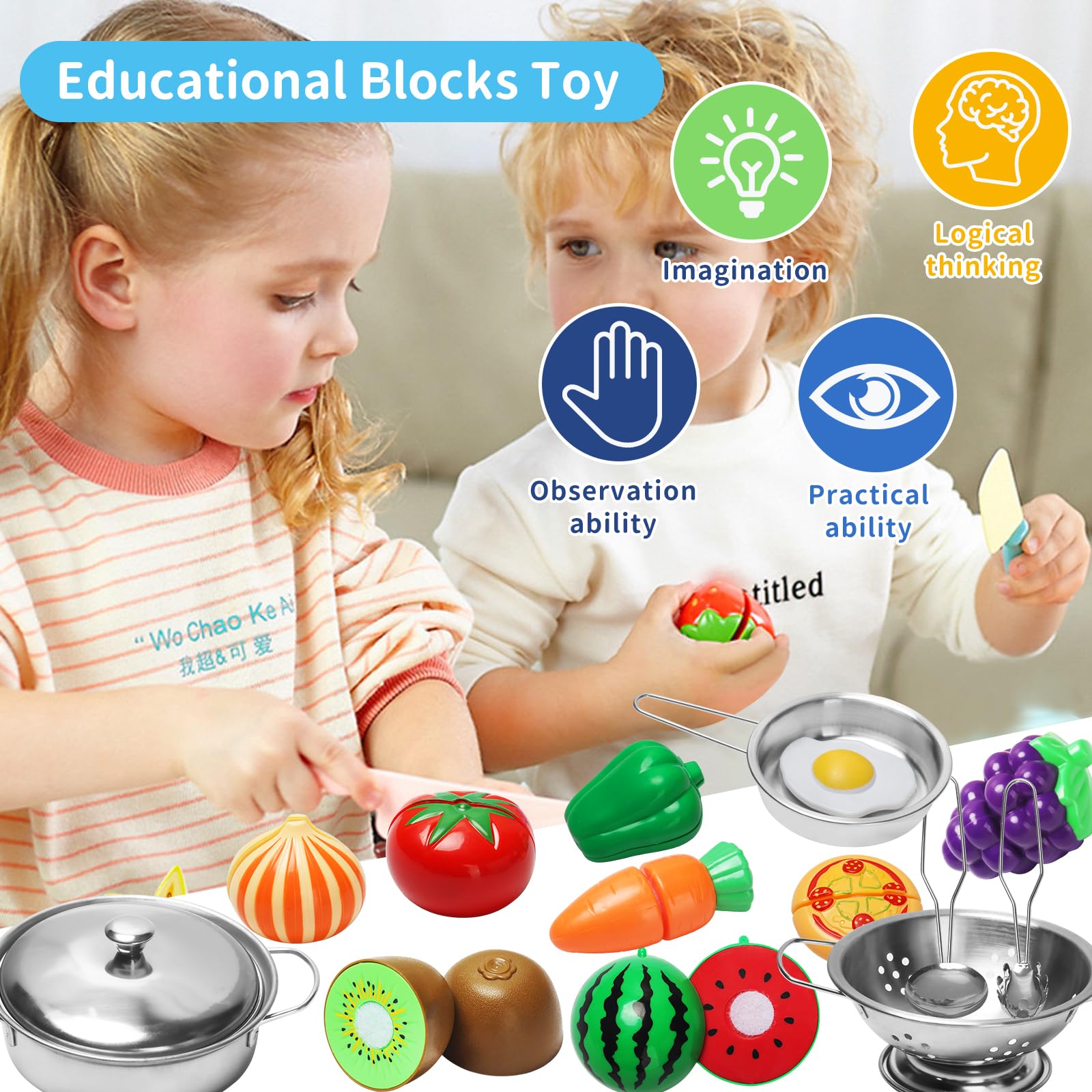 Giochi Cucina Bambini 32 Pezzi Giocattoli da Cucina per Bambini,Cucina Accessori Cucina Bambini,Giocattolo per Bambini Set di Pentole e Padelle in Acciaio Inossidabile,Utensili da Cucina