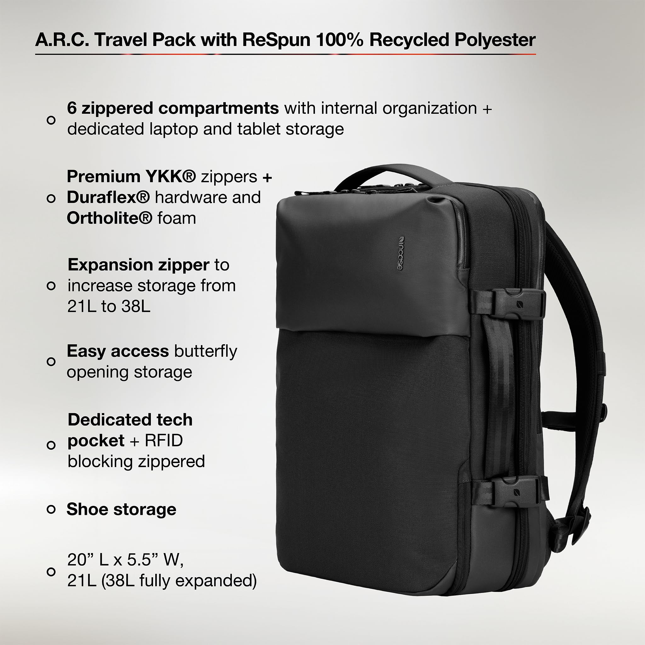 Incase A.R.C. Mochila de viaje, 25 L, mochila resistente con compartimento para laptop para computadora de 16 pulgadas