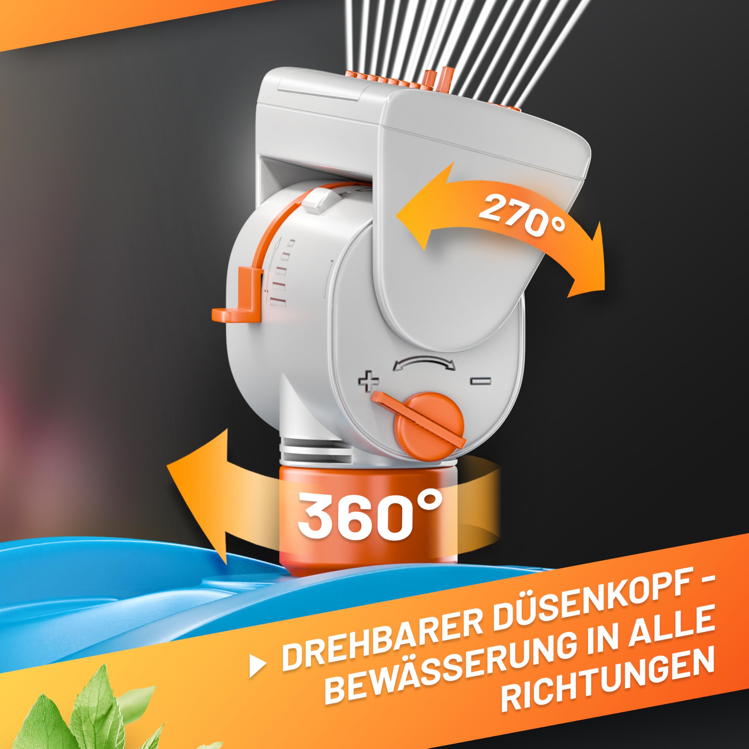 Robuster GRÜNTEK Oszillationssprinkler mit Turbo-Motor – Viereckregner mit 16-Düsen Bewässerungssystem, bruchfester ABS-Kunststoff, für gleichmäßige Beregnung großer Flächen