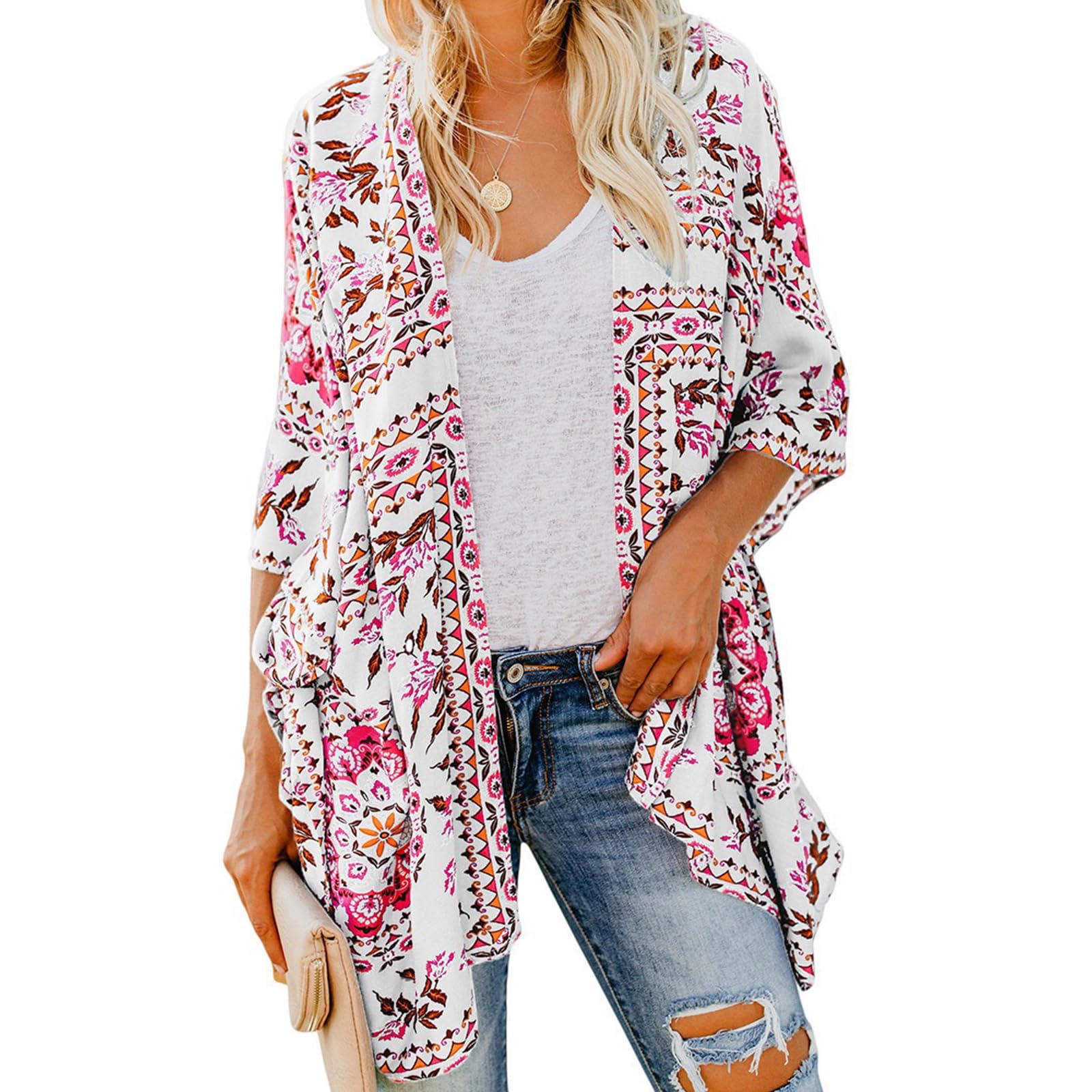 Cheerful Mario Ropa Kimono Playa Mujer Cardigan Mujer Verano Kaftan Pareos Bikini Cover up Floral