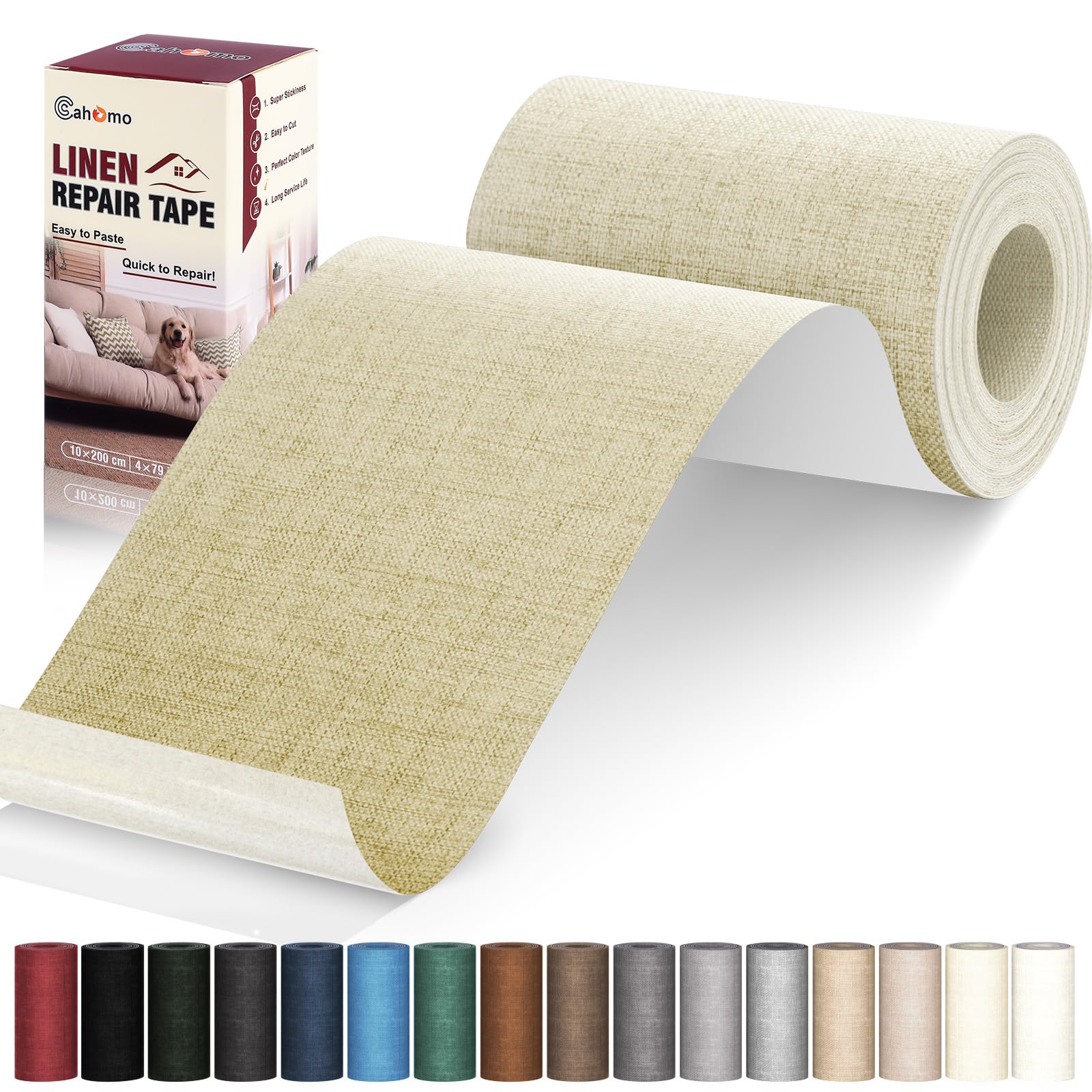 Cahomo Linen Repair Tape 4x79 inch, Self Adhesive Fabric Patches, Linen Patch Tape Kit, Fabric Repair Tape for Couch Sofas, Headboards, Chairs,