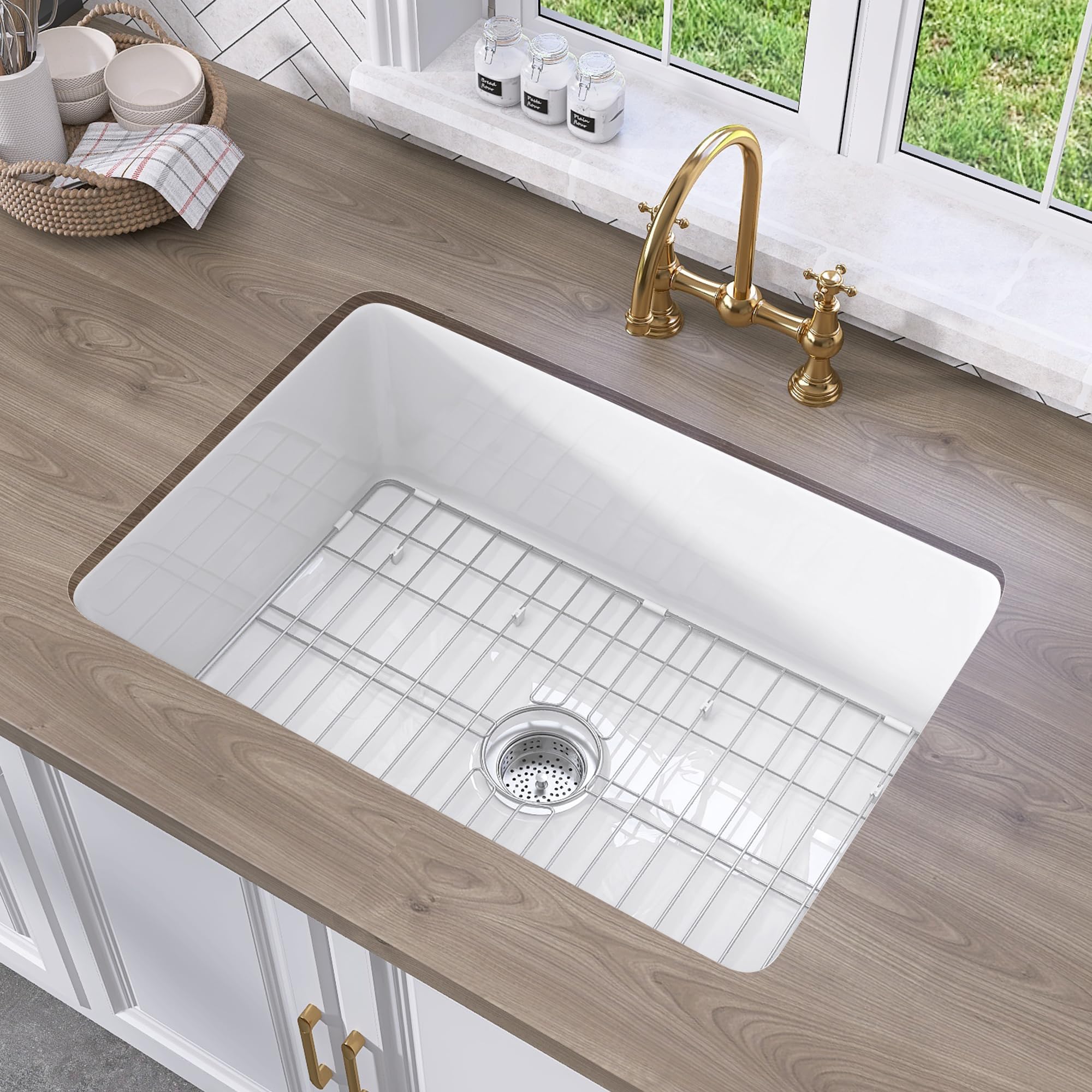 ＊handmade＊305/306/307/308 TUKTUK White Farmhouse Sink 33 inch Fireclay Apron Front