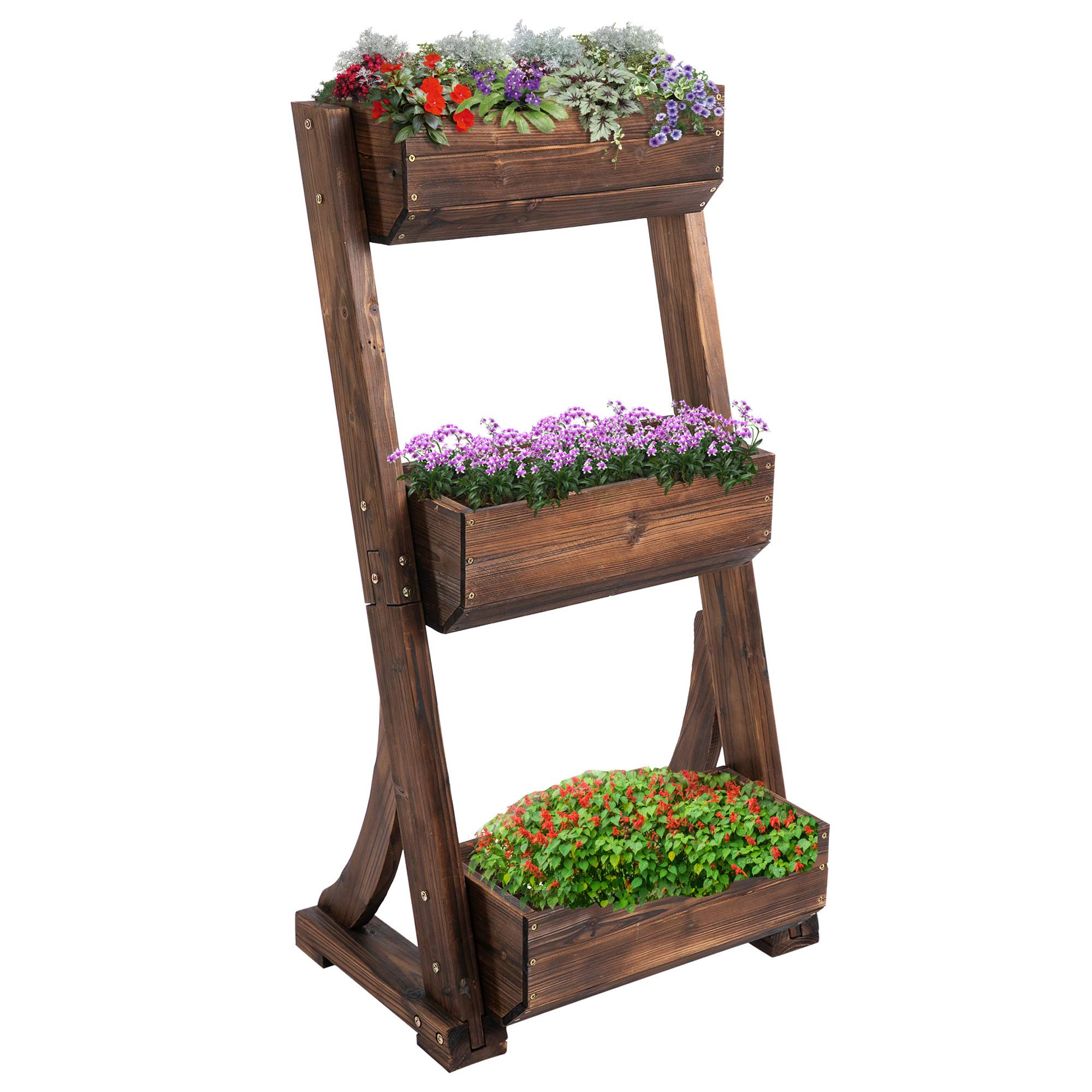 Outsunny 3-Tier Raised Garden Bed Freestanding Outdoor Wooden Flower Rack Vertical Flower Pot Stands, 61 x 48 x 118 cm