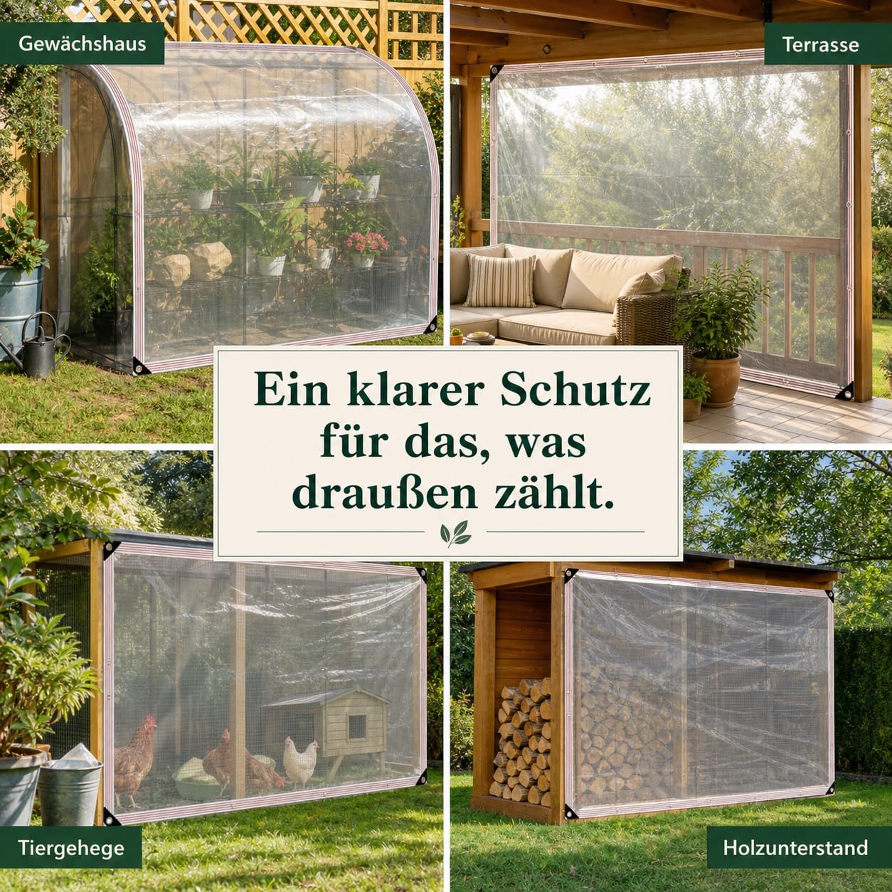 Transparente Plane mit Ösen, wasserdicht, 90% klar, 3x5m