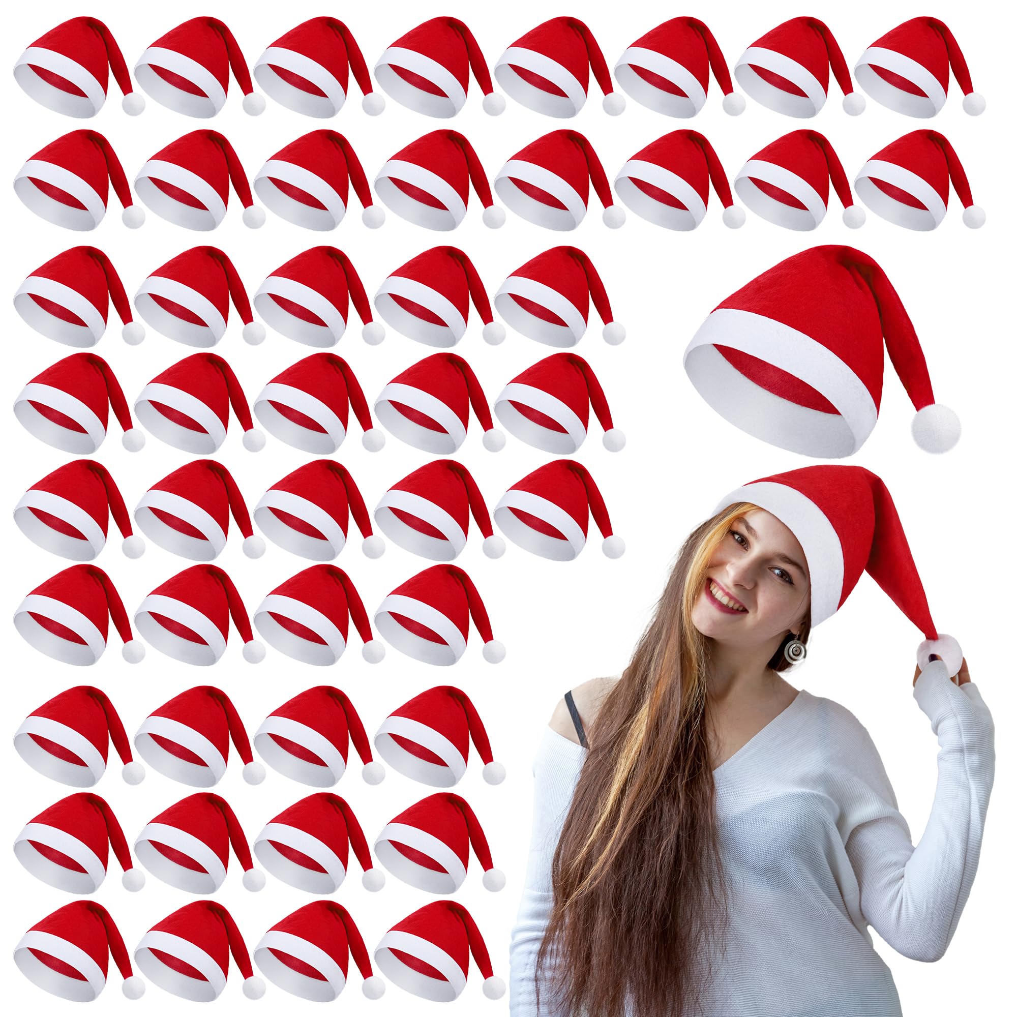 shojoy christmas santa hat bulk with white cuffs non-woven decorative santa costume party hat for xmas party supplies cosplay