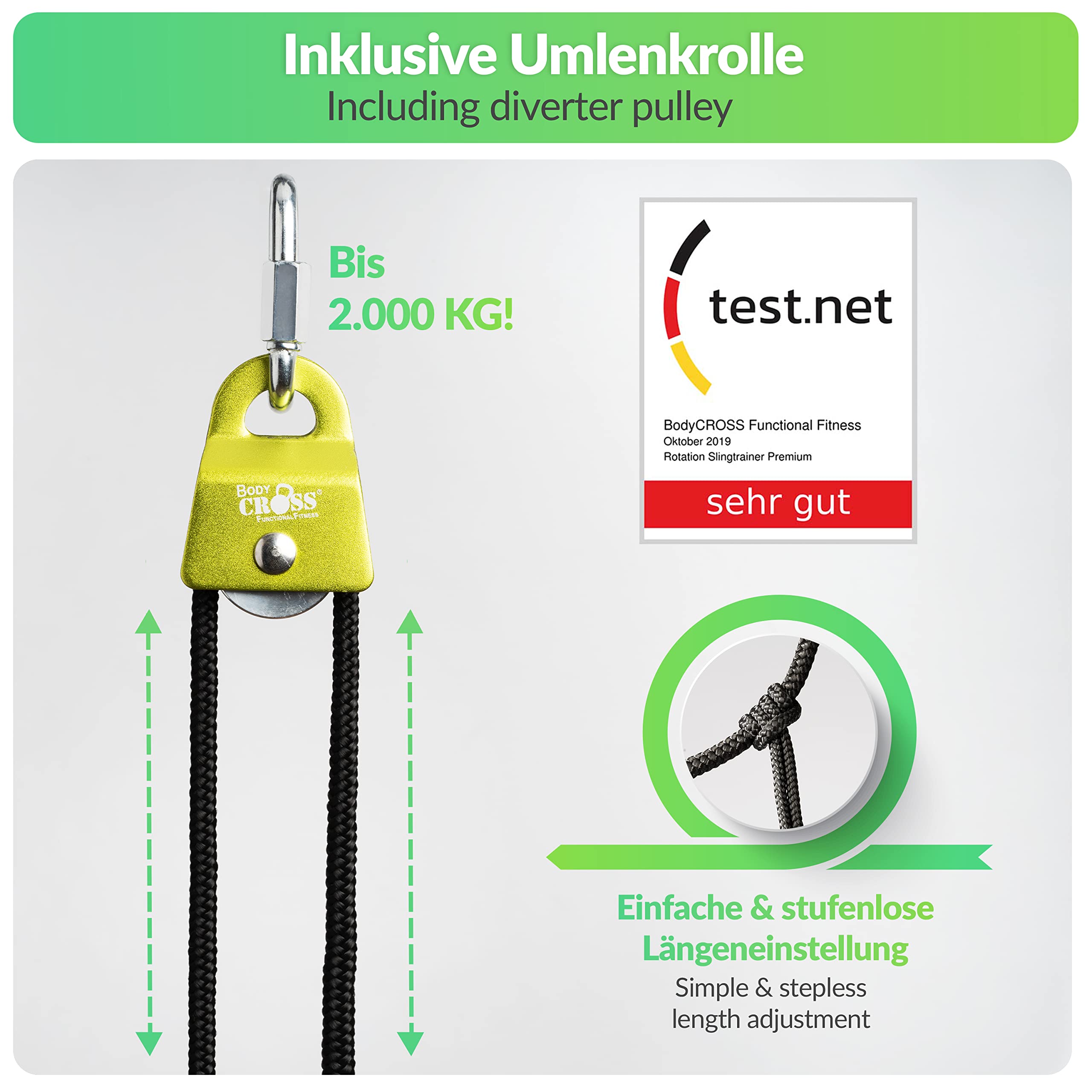 BodyCROSS Taśmy treningowe premium z pierścieniami gimnastycznymi i dodatkowymi uchwytami | Made in Germany | idealne do kalisteniki i ćwiczeń gimnastycznych | plakat z ćwiczeniami, kotwica na drzwi, pętla mocująca (do spacerów)