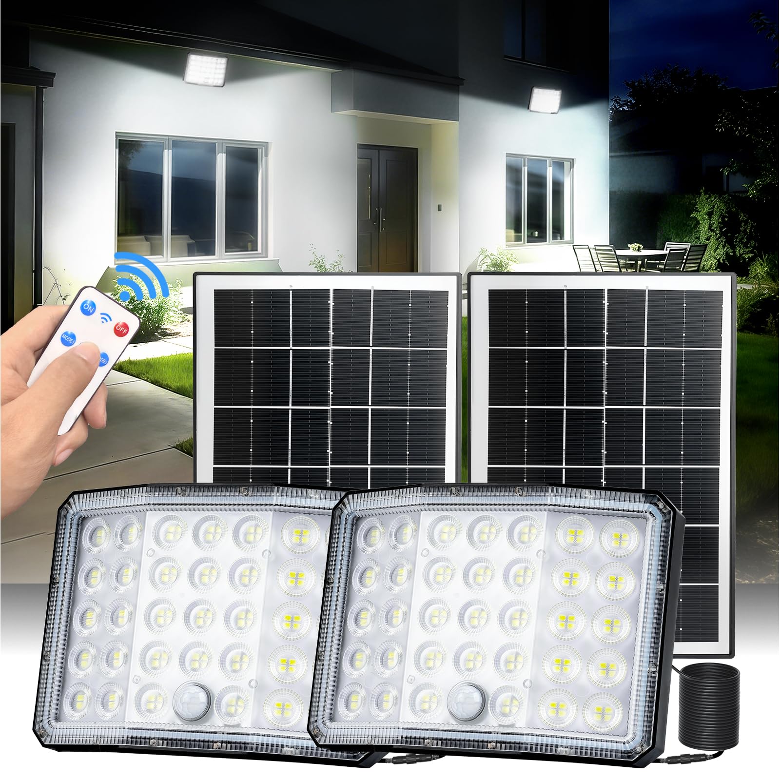 Luz Solar Exterior, 3600mAh Focos LED Exterior Solares con Control Remoto