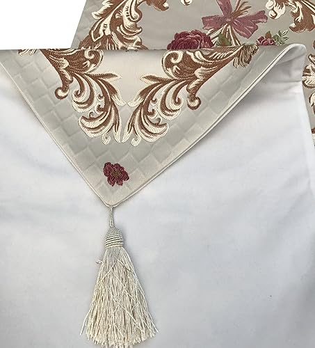 Miniatura 3 de MAGILONA Mantel decorativo para el hogar, cocina, de lujo, algodón, lino, bordado, 3D, patrón floral, con borlas, comedor, boda, fiesta, 13 x 83