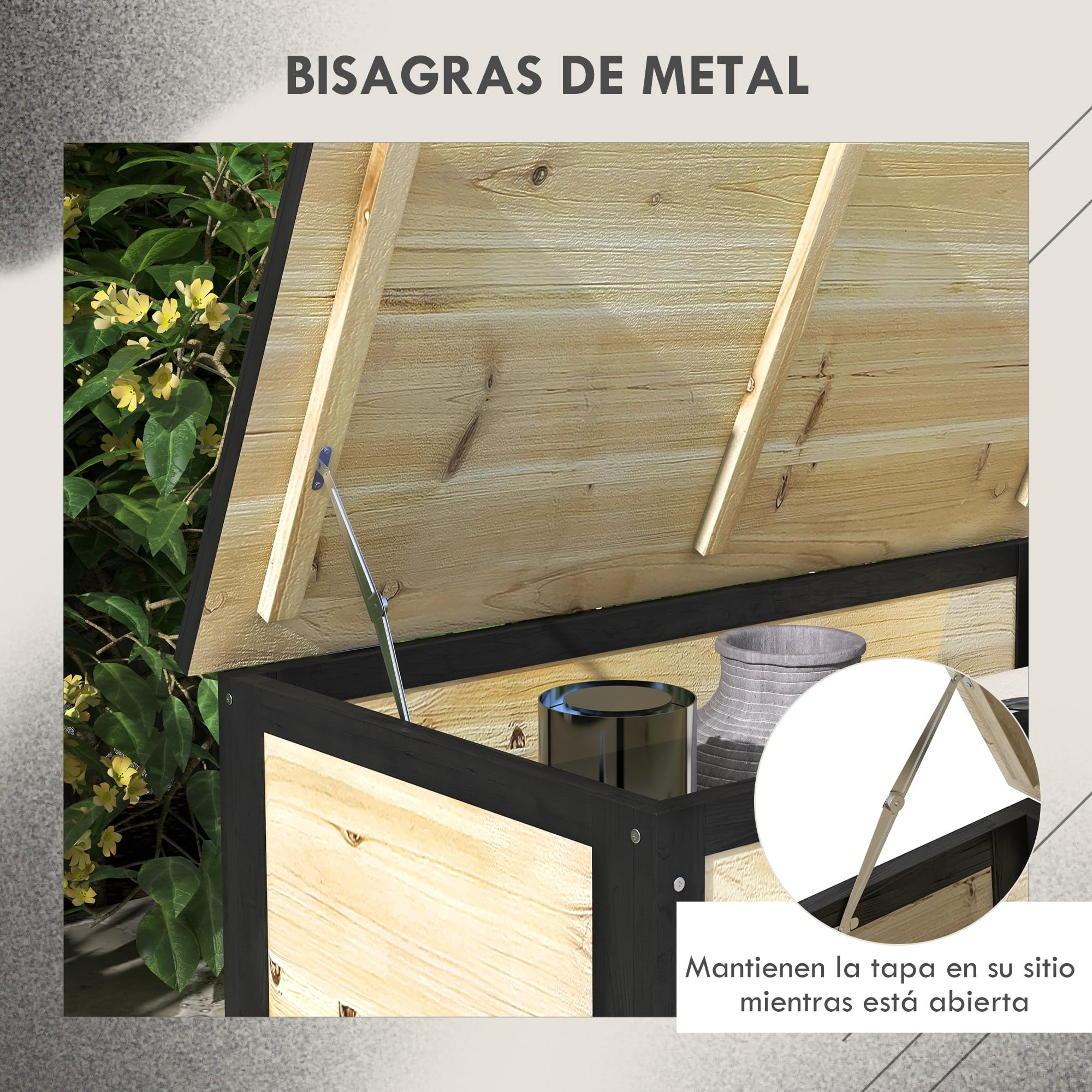 Outsunny Baúl de Exterior 121L Arcón Almacenaje de Madera con 4 Ruedas para Jardín Patio Balcón 100x50x43 cm Natural y Negro