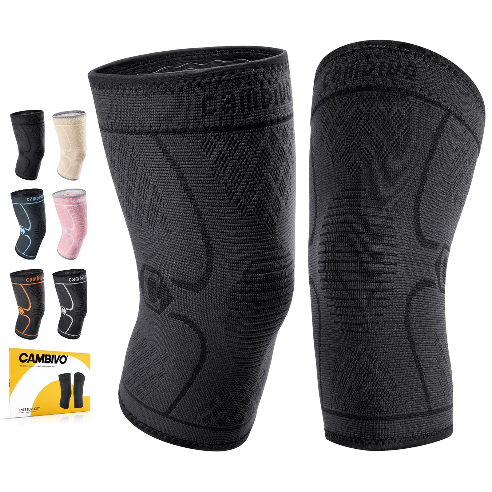 CAMBIVO 2Pcs Rodilleras Gym de Compresion, Rodilleras Menisco y Ligamento, Rodillera Transpirable y Antideslizante para Gym, Voleibol, Baloncesto, Correr, Bicicleta, Unisex - 1