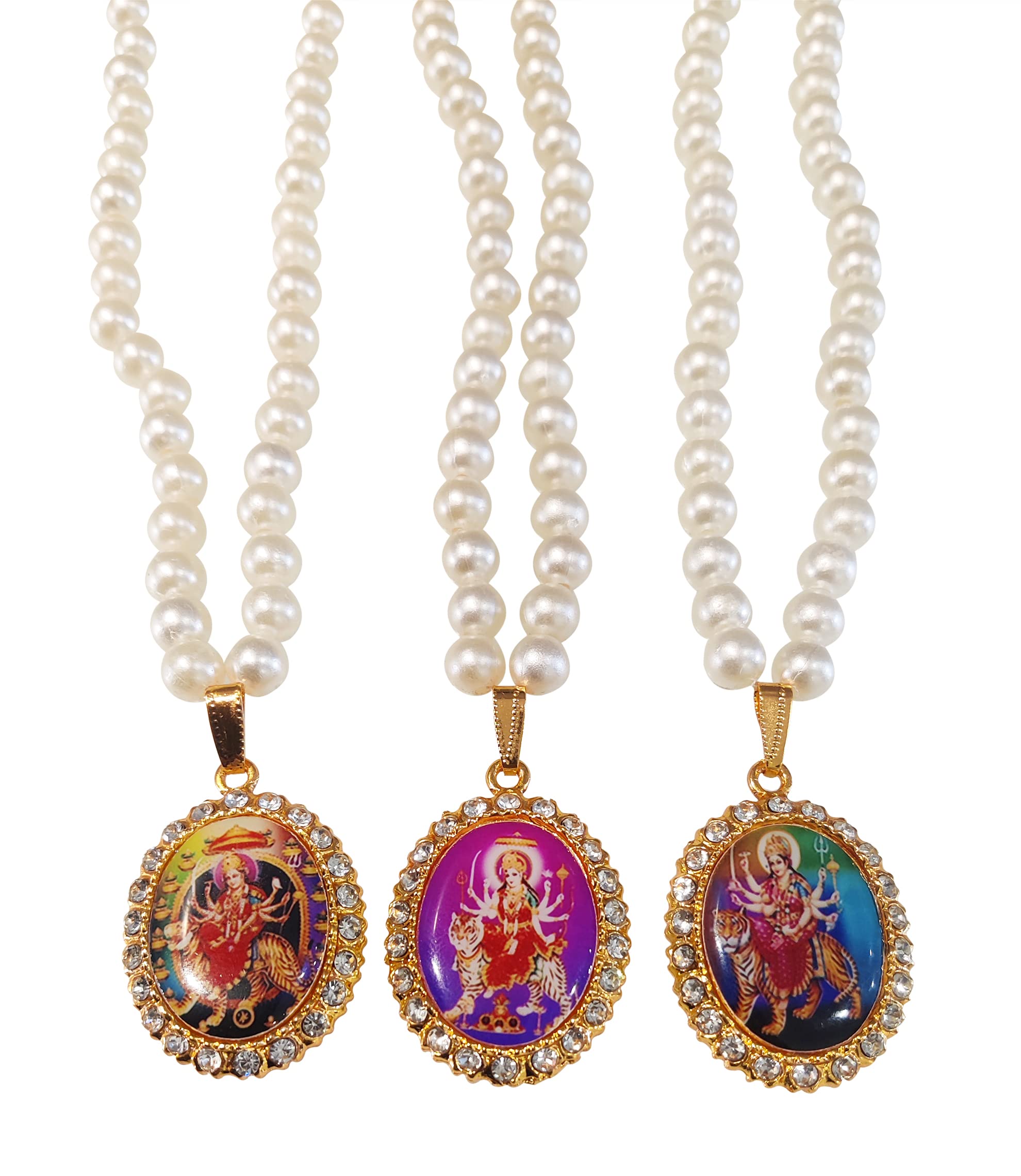 Swagat Pearl Mala With Radha Krishna/Jai Mata Di/God/Bhagwan Golden Rhinestone Mala For Men And Women For Wedding Parties,Religious,Occasions And Casual (Pack Of 3)-image-24