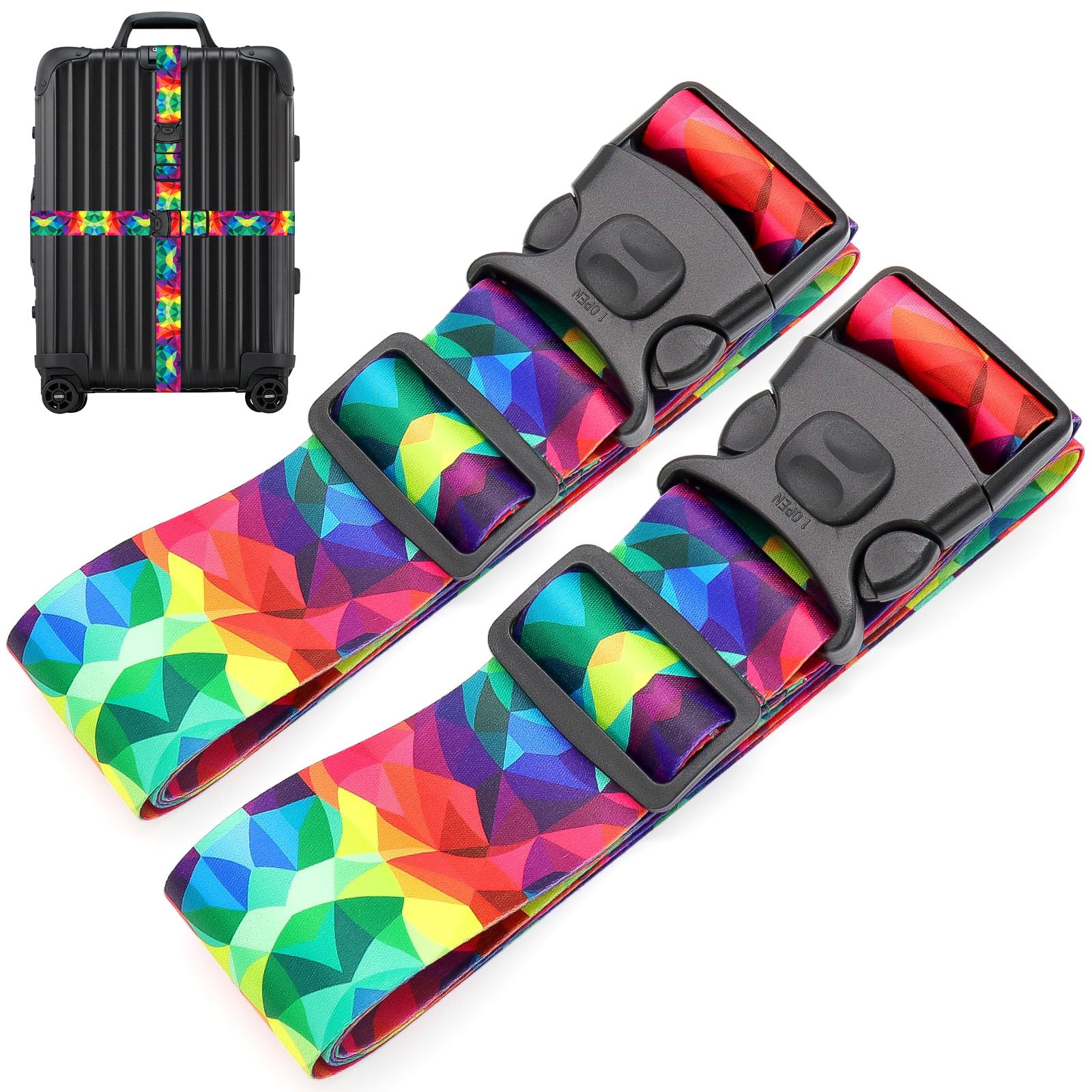 MOTONG 2 Stück Koffergurt-200CM Kofferband Verstellbare Rutschfestes, Kofferband Auffällig Personalisierte Zur schnellen Identifizierung Kofferbänder Kreuzgurt, Luggage Strap(Farbig)