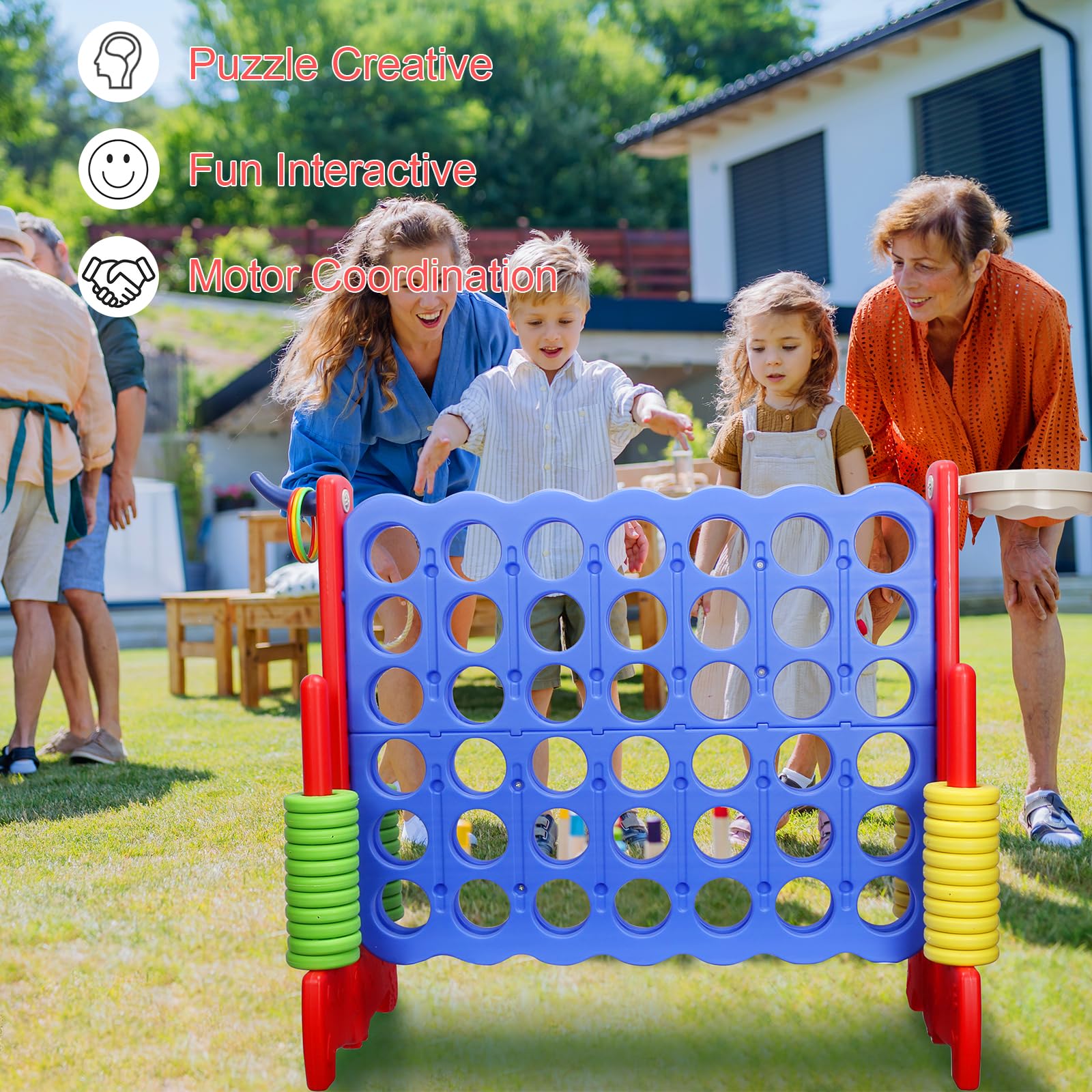 Riesiges Vier gewinnt Spiel mit Tragetasche für Familien Partyspiele | 3-in-1-Jumbo-Spiel 4-to-Score für drinnen/draußen mit Schnellverschluss-Schieber Lawn Connect Spiel für Kinder & Erwachsene