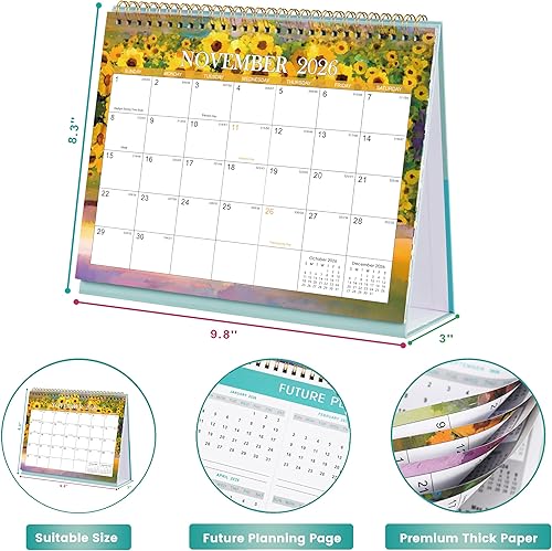 Miniatura 5 de Calendario de escritorio 2026  Calendario de escritorio con tapa de pie 2026, enero de 2026 a diciembre de 2026, 9.8 x 8.3 pulgadas, calendario de
