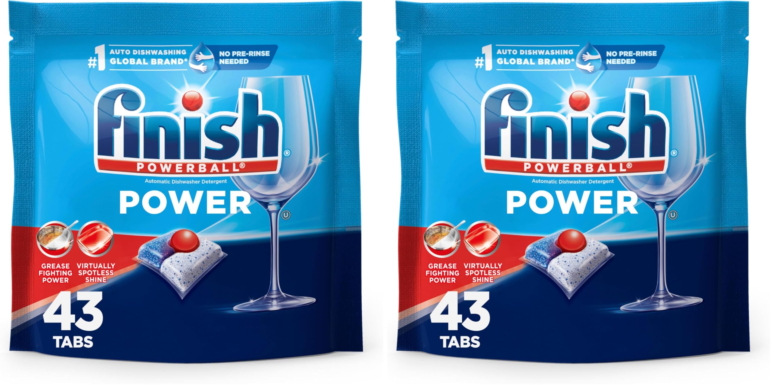 Finish Power Dishwasher Pods, No Pre-Rinse Dishwasher Detergent Soap For Deep Clean &amp; Shine with Degreasing Power, 43 Count (Pack of 2)