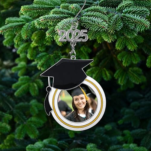 Miniatura 5 de Adorno de fotos de Navidad de graduación para 2024 y 2023  Diseño de sombrero de graduación Felicitaciones para estudiantes de último año bolsas de