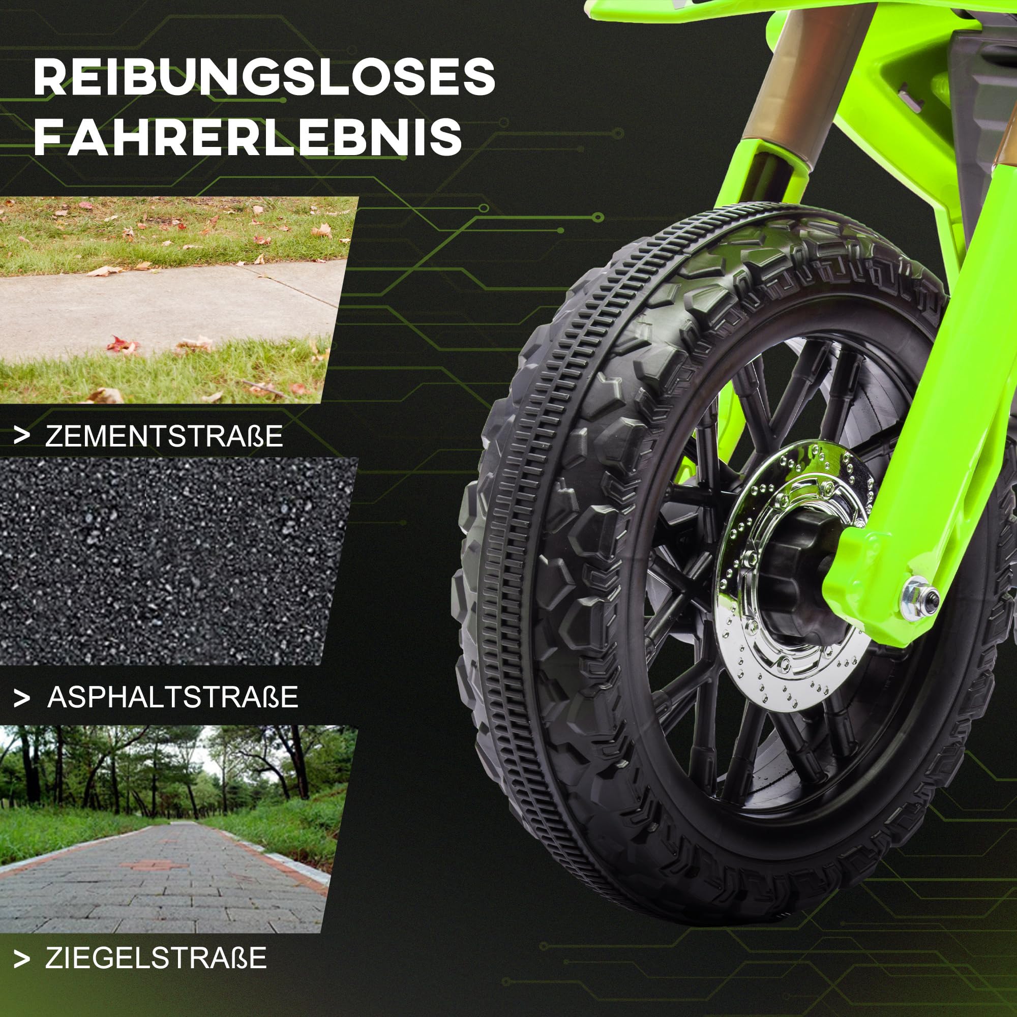 AIYAPLAY Elektro Kindermotorrad mit Hupe 3 km/h für Kinder 3-8 Jahre Grün | Elektromotorrad, Kinder Elektro Motorrad, mit 2 Stützrädern