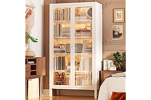 Versatile 6-Tier Glass Bookcase with Doors