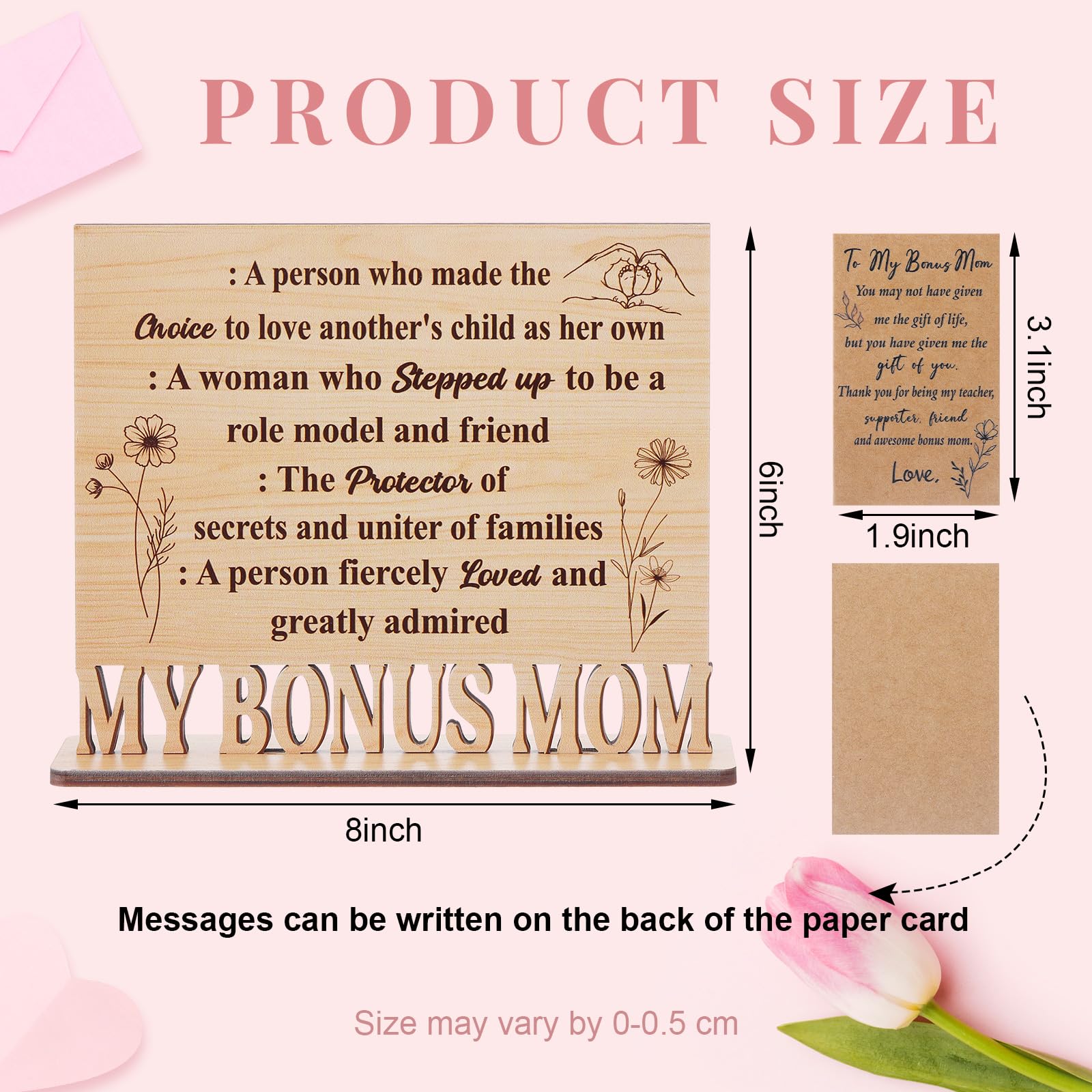Qunclay Bonus Mom Gifts Wooden Standing Sign Plaque Gifts for Stepmom Adoptive Bonus Mom Definition Thank You Gift Desk Sign for Mothers Day Stepmother Birthday Christmas Gift