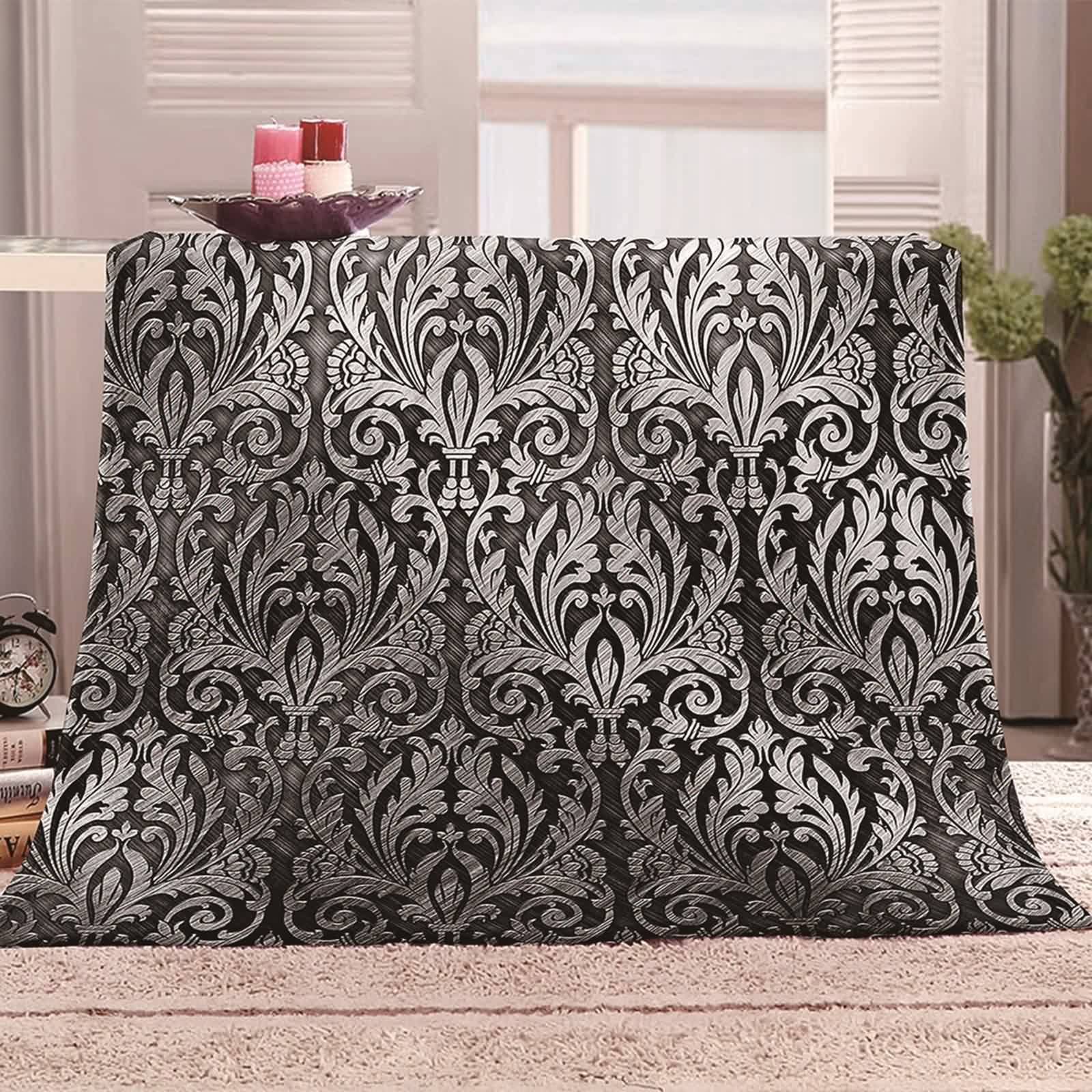 Manta Sofa Invierno Blanca, Manta Viaje Franela Gris Estampado de Flores 160x200CM Blanket Couch Cama Suave Calentita Regalo