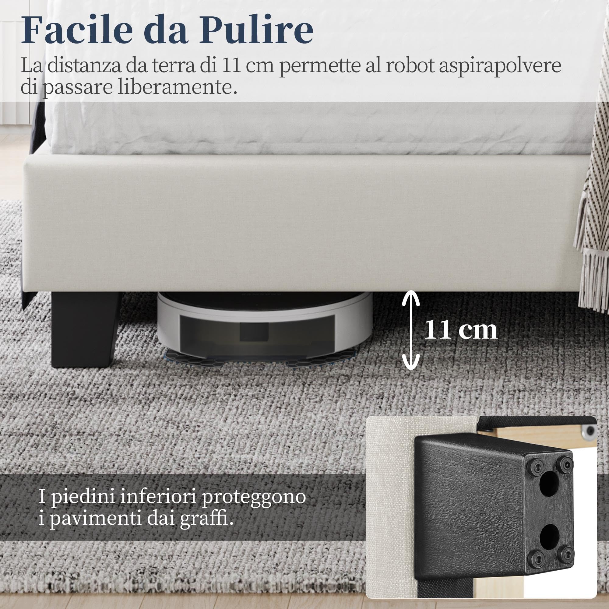 Yaheetech Letto Imbottito 160 x 200 cm Matrimoniale Testiera a Strisce con Rete a Doghe in Legno e Metallo Struttura Letto a Piattaforma Antirumore Montaggio Facile e Veloce Beige