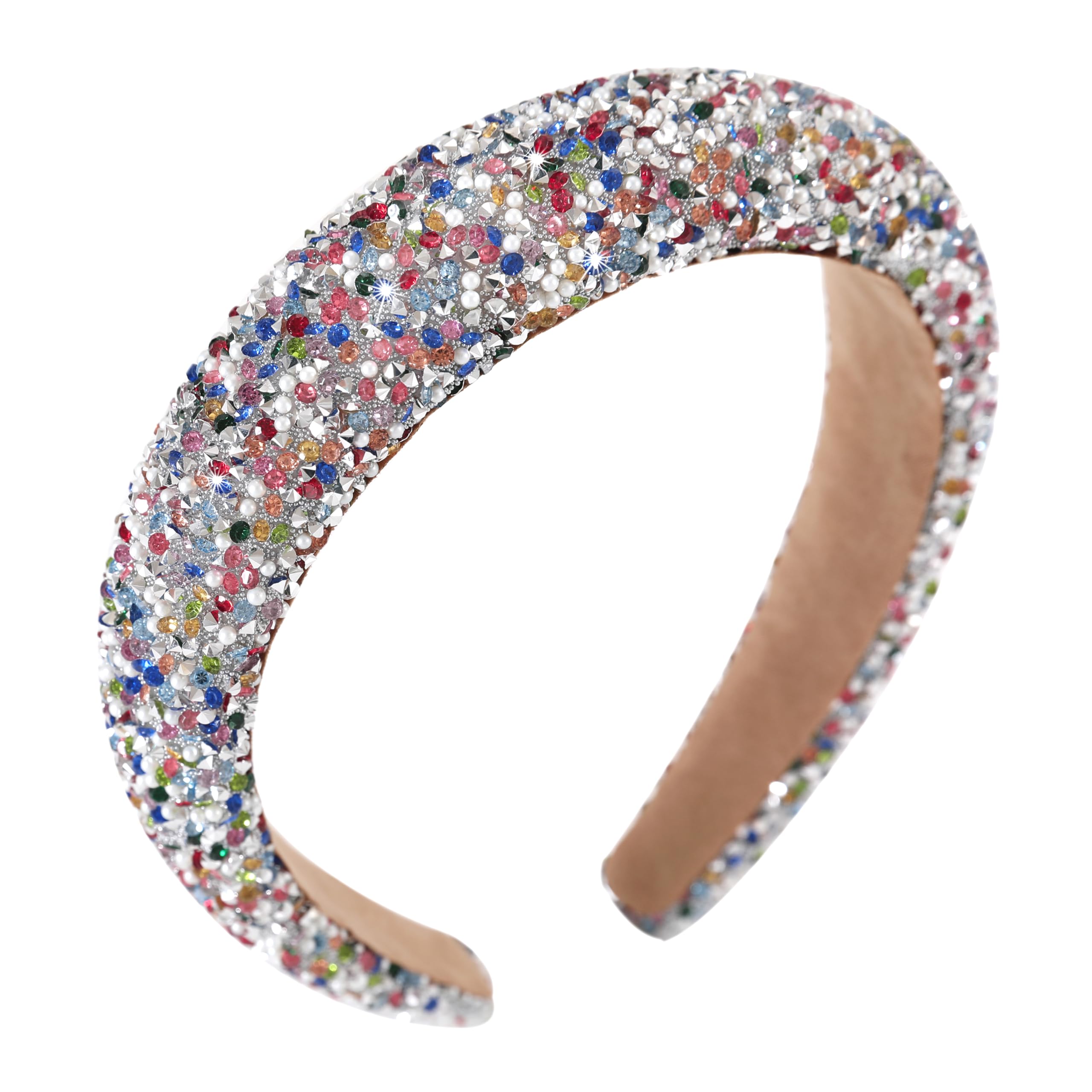 Gmmidea Pearl Rhinestone Women Headband Fashion Bling Beaded Crystal Diamond Headband Glitter Bejeweled Padded Hairband Holiday Girls Headpiece