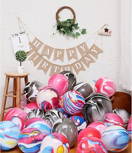 Miniatura 8 de Globos de látex de ágata marmolada de 12 pulgadas, 50 globos de remolino, globos morados de teñido anudado para decoraciones de fiesta de