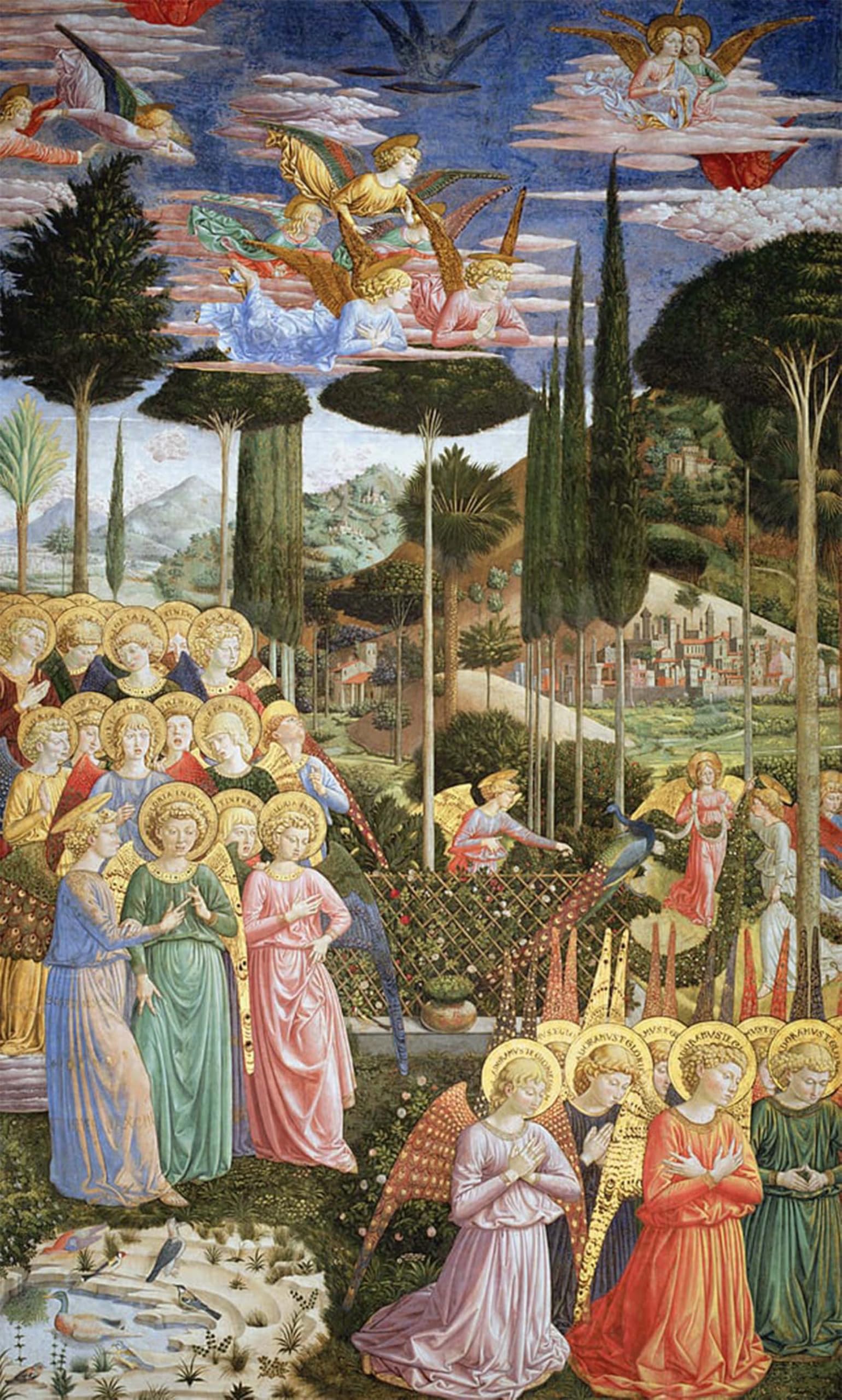 SERENDIPITP Retro Picture Poster Wall Art Pictures Painting Angels in a Heavenly Landscape the Left Hand Wall of the Apse by Benozzo Di Lese Di Sandro Gozzoli for Wall Decor 60x90cm