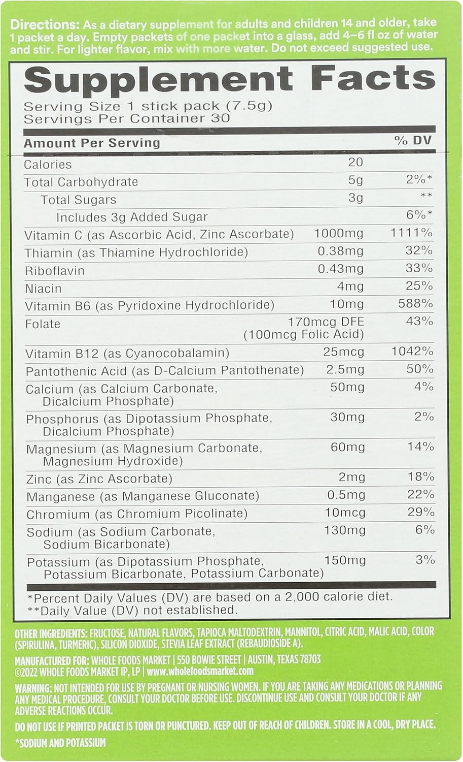 365 by Whole Foods Market, Effervescent C Powder Kiwi Strawberry, 30 Count - Image 2