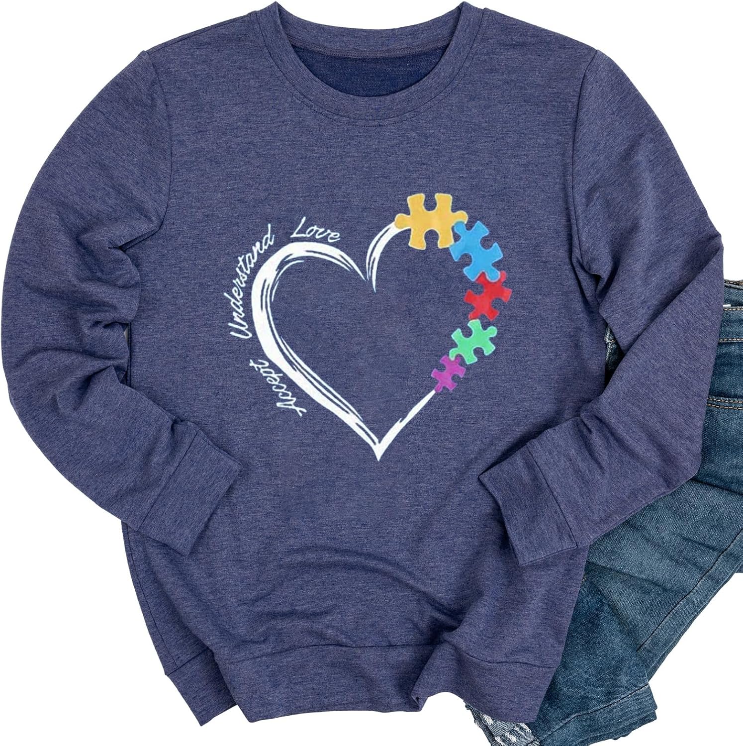 Ykomow Autism Awareness Sweatshirt Women Long Sleeve Autism Acceptance shirt Autism Mama Blouse Tops