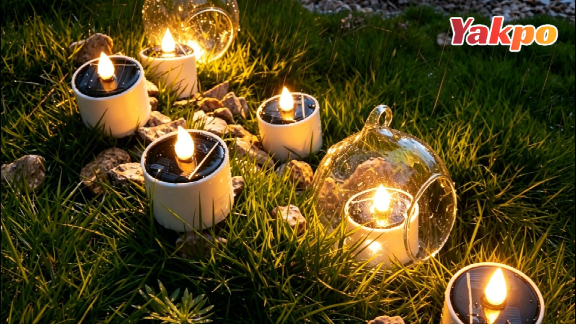 Image of 6 Pack Outdoor Solar Waterproof LED Tea Lights for Garden Decor | Solar powered candles. Rechargeable flameless flickering electric votive tea lights for outside window & backyard lanterns