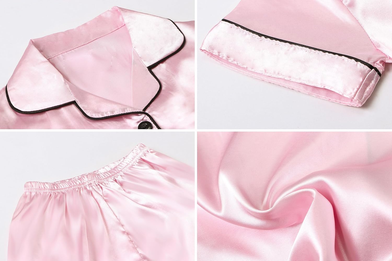 Umeyda Women & Girls Pajamas Set, Soft Satin Lightweight Silk Button-Down Top with Shorts 2 Piece PJS for Mom Boys Kids Gifts - Image 7