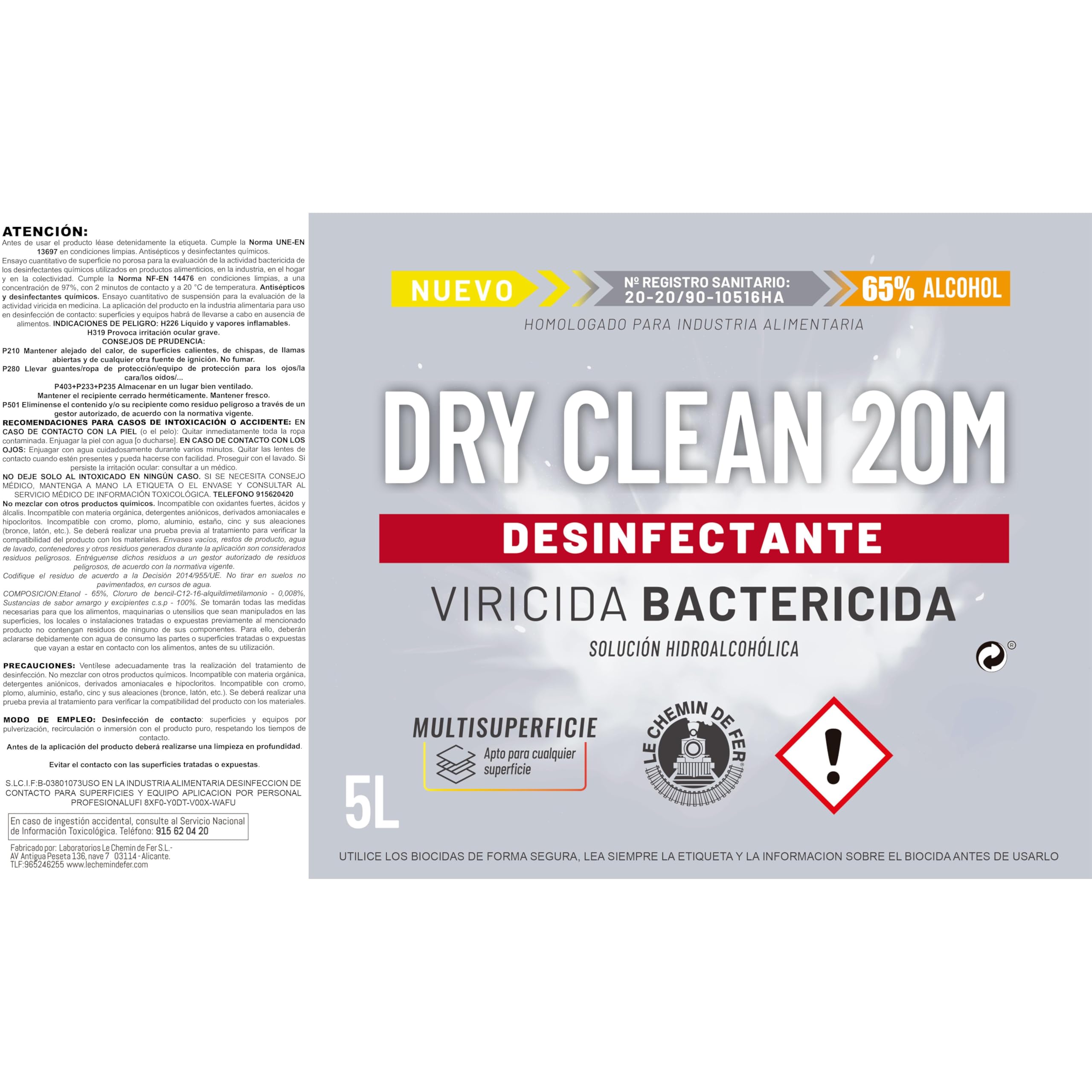 KIMIA - Desinfectante Textil y Multisuperficie 5L | Antibacterias y Fungicida sin Lejía | Higienizante de Ropa, Suelos y Superficies | Elimina Malos Olores | Gran Formato Ahorro Uso Profesion