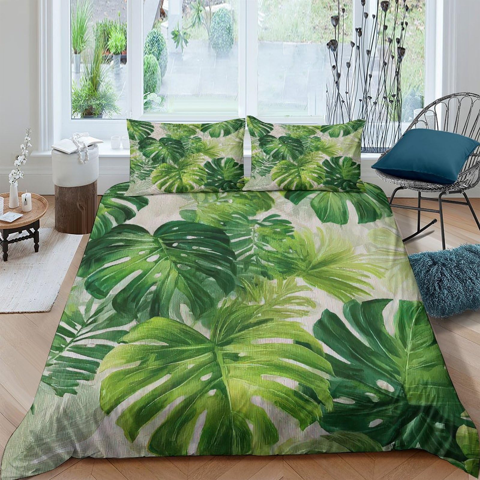 Ctjqhvkz Style-10 3D Printed Monstera Leaf Fitted Sheet Microfiber Soft Green Tropical Jungle Mattress Cover For Bedroom Guest Room Decor Single（135X200cm）